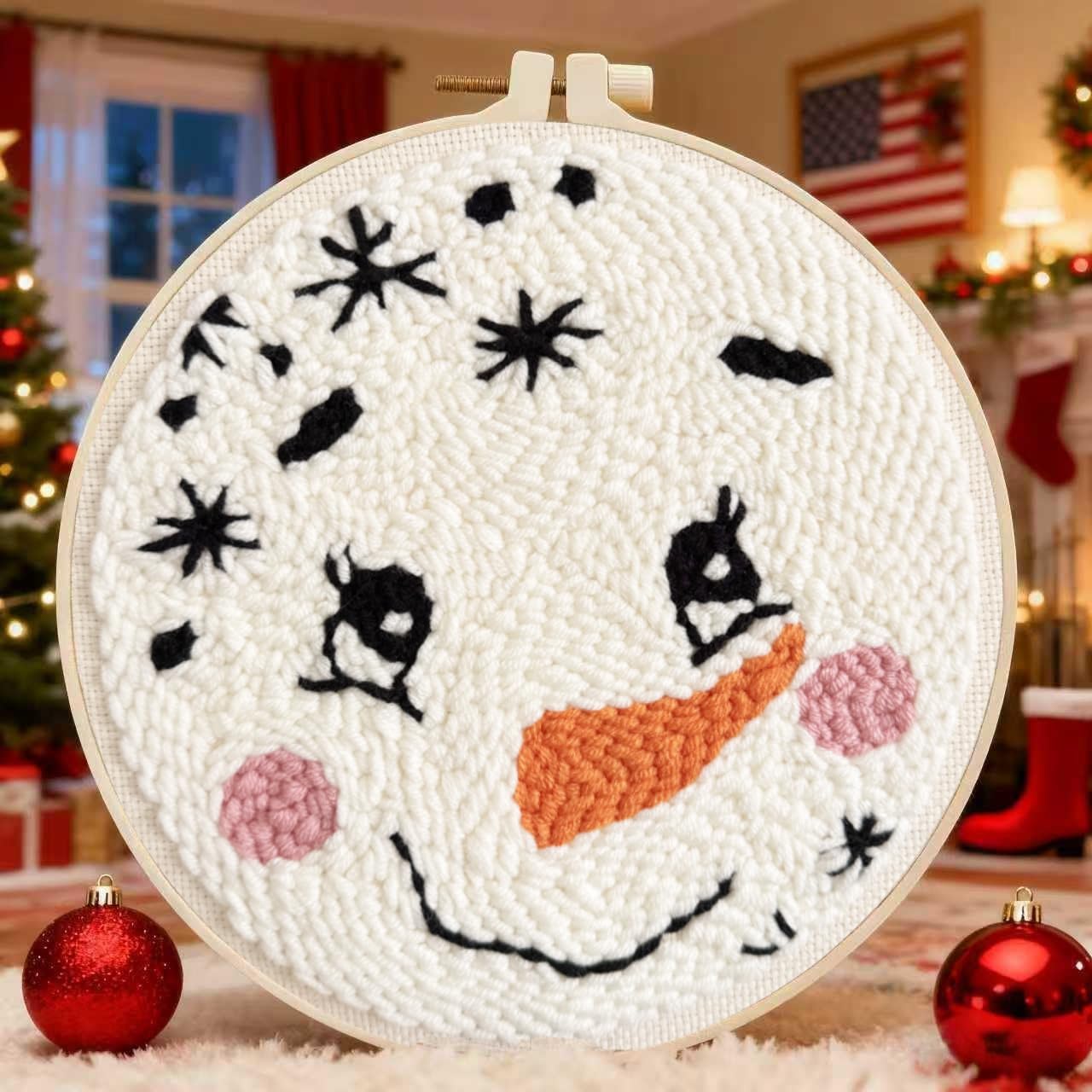 Christmas Punch Needle Kits,Winter Snowman Punch Needle Kits for Beginners,DIY Punch Embroidery Art &amp; Craft kit for Adults with Video Tutorial