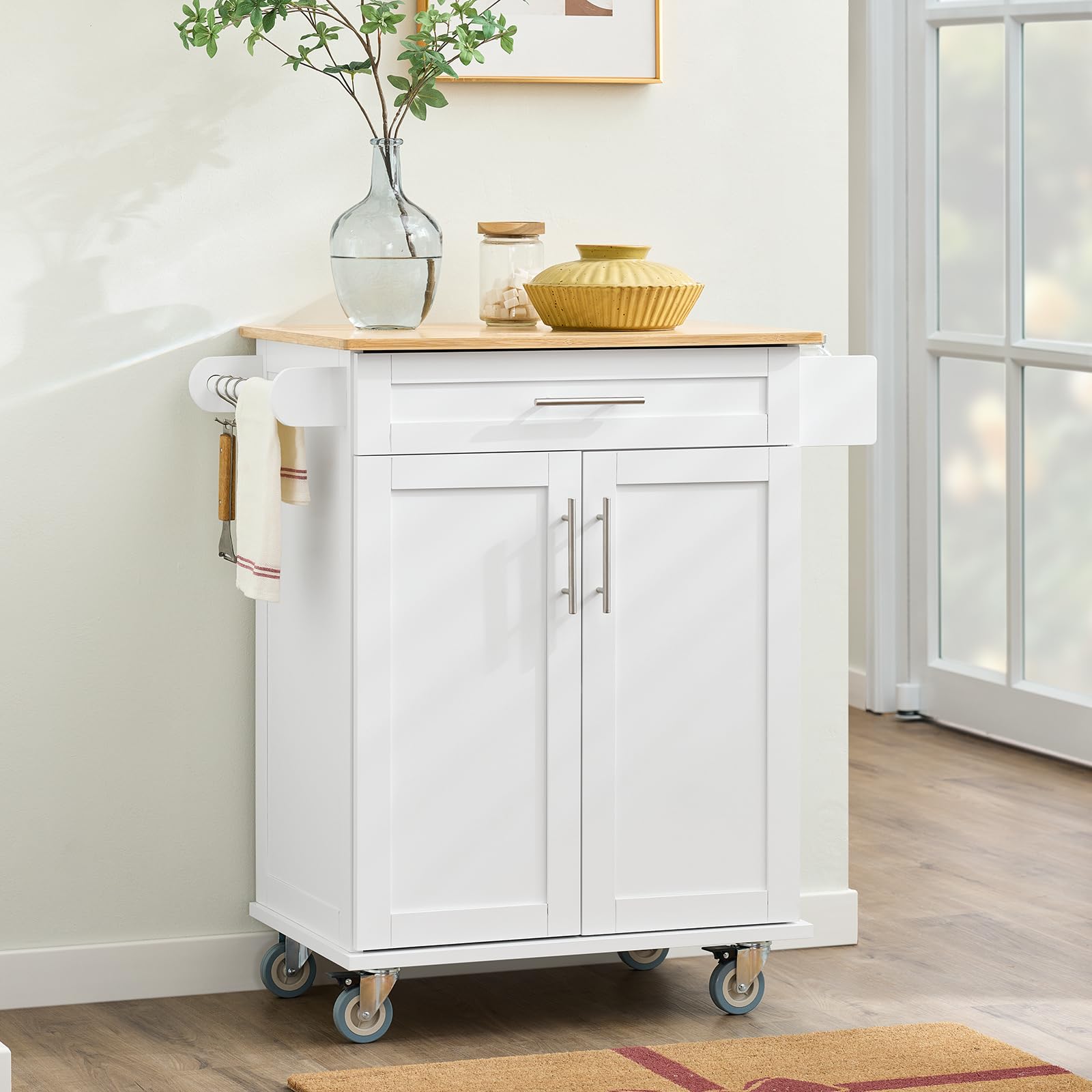 SoBuy FKW13-II-WN Luxus-Carrito de Cocina con Piso, Estantería de Cocina, Carrito de Servir de Bambú, 66 x 46 x 91 cm, ES