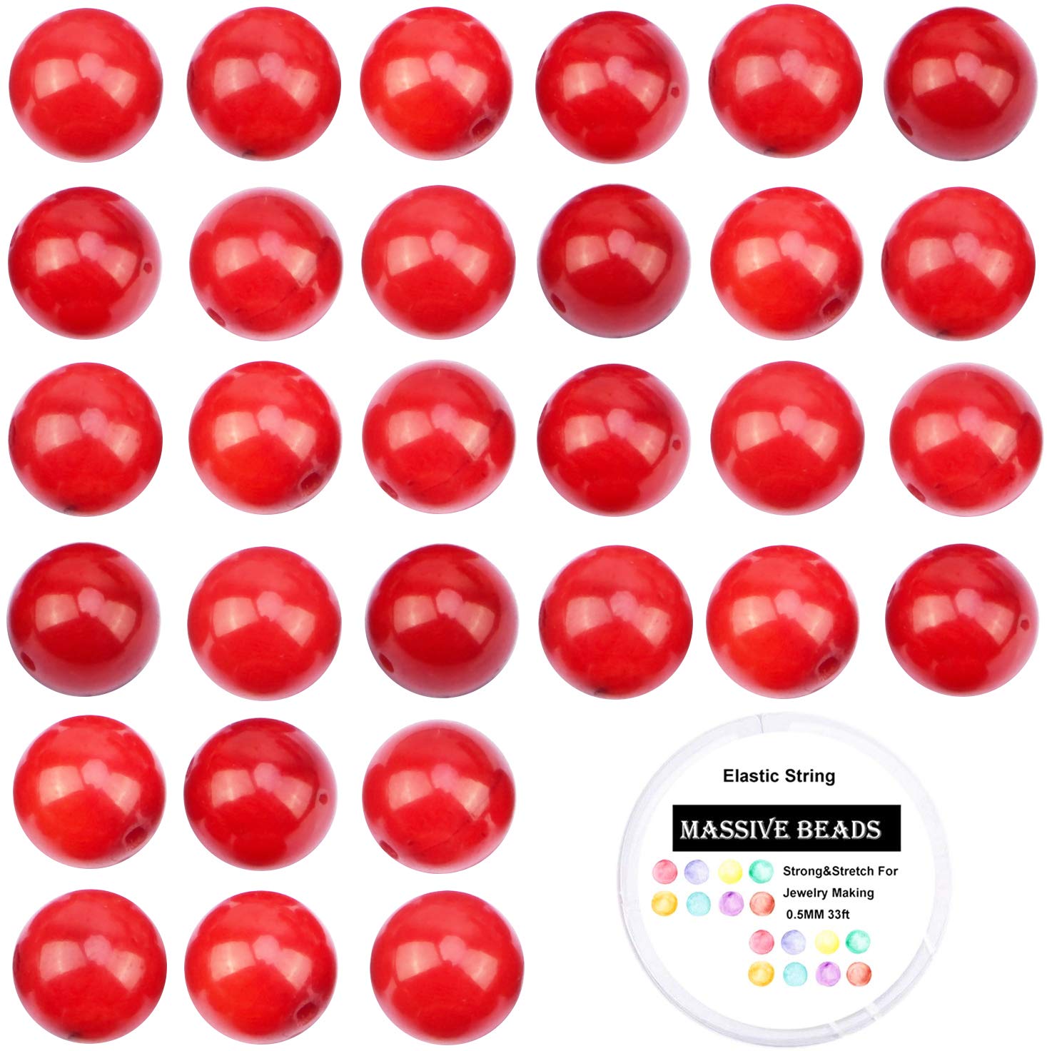 100Pcs Natural Crystal Beads Stone Gemstone Round Loose Energy Healing Beads with Free Crystal Stretch Cord for Jewelry Making (Red Coral, 6MM)