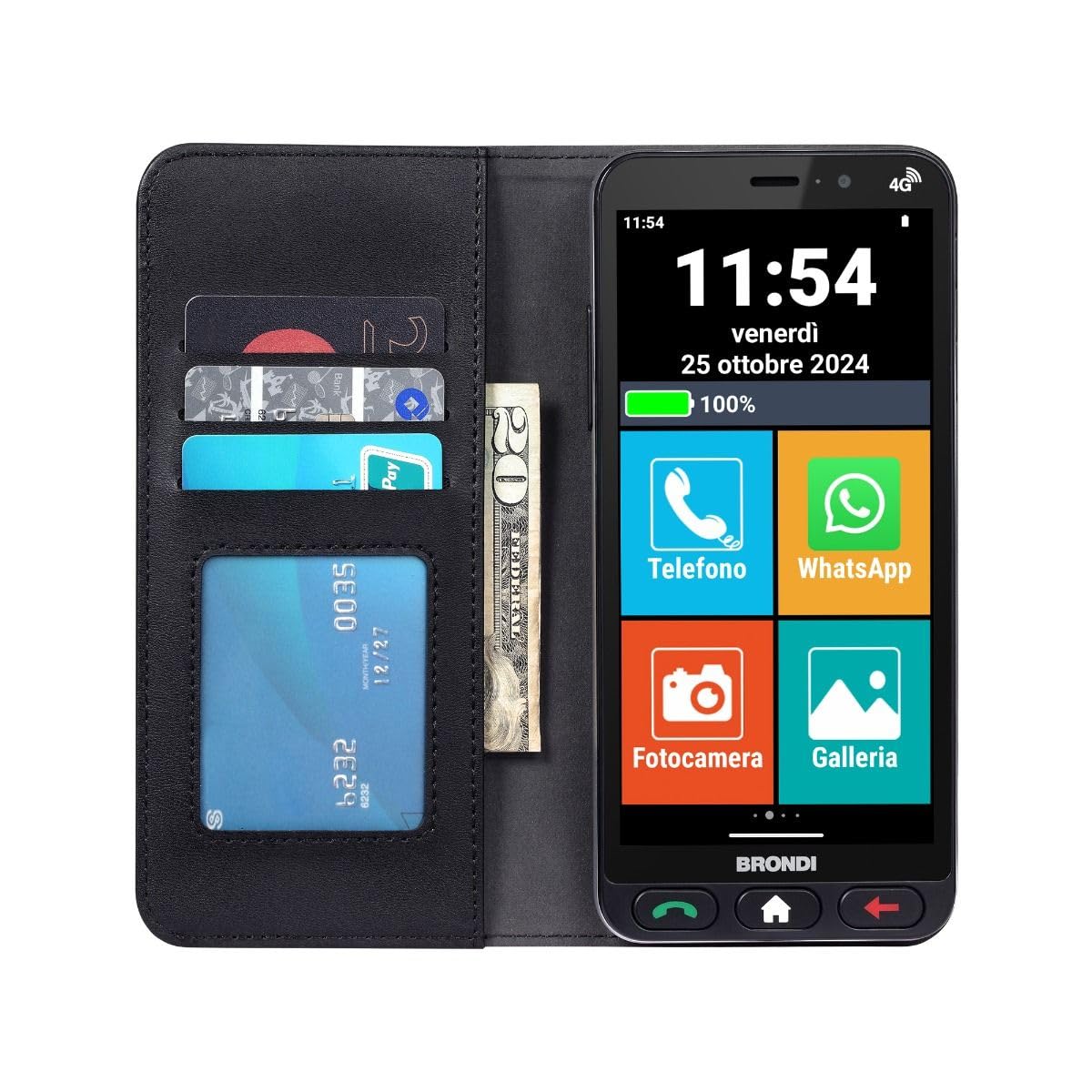Brondi AMICO VERO 4G (NERO) + FLIP COVER - SMARTPHONE PER ANZIANI | Flip Cover Inclusa