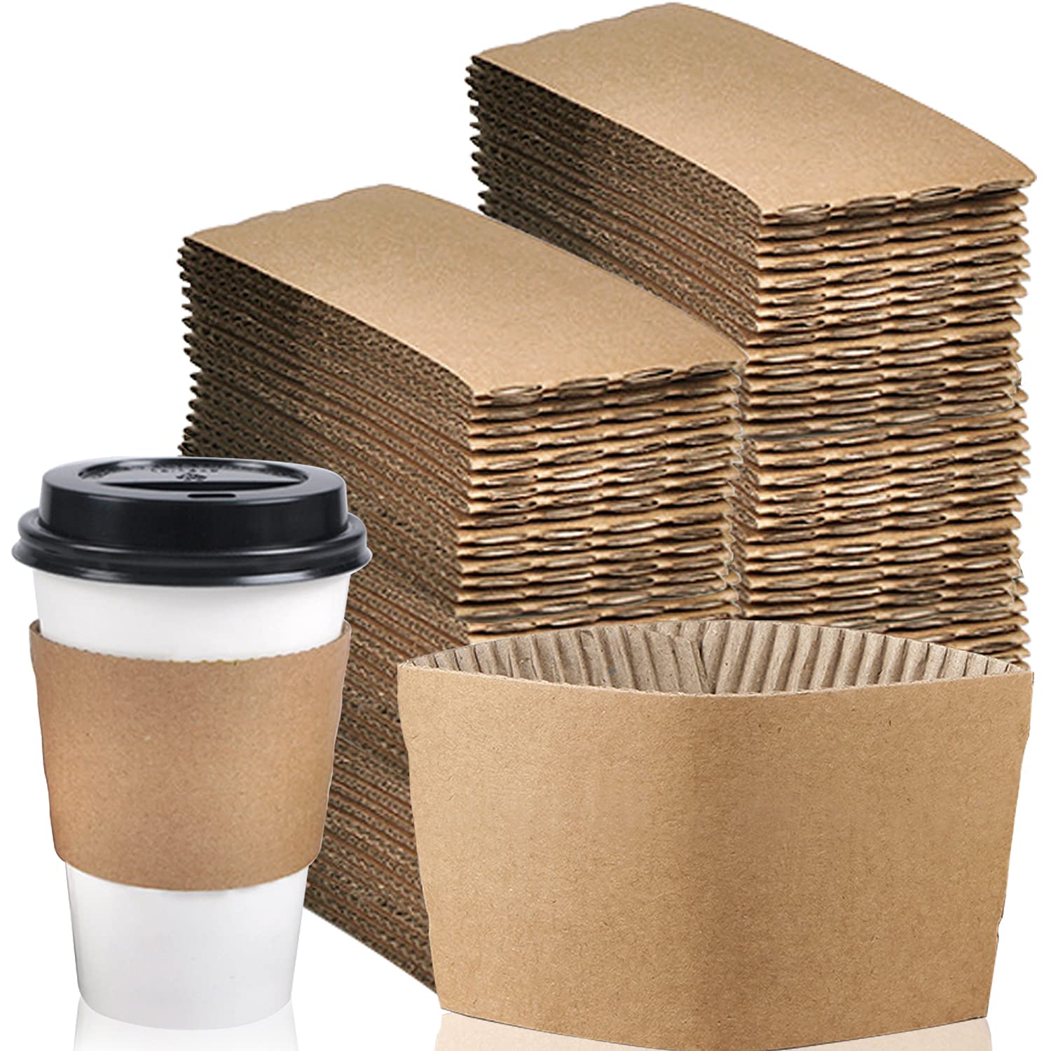 120 Pcs Kraft Coffee Cup Sleeves, Corrugated Cardboard Paper Jacket for Hot and Cold Drinks, Heat Insulation & Hand Protection, Fits 12 oz - 24oz Cups