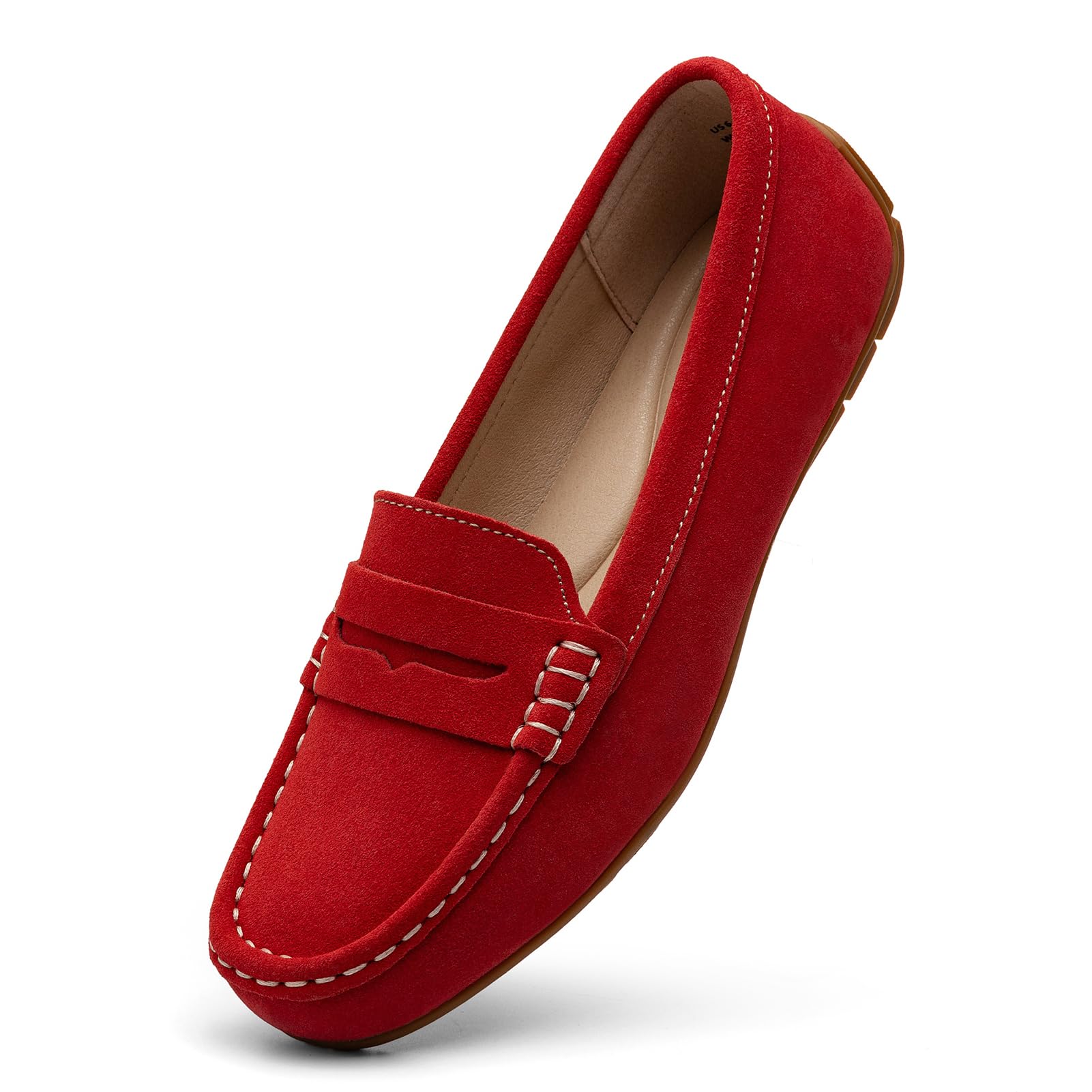 KORDAL Women's Comfortable & Lightweight Suede Leather Penny Loafers Slip-Ons Cute Business Casual Dress Shoes Work Office Flats Everyday Walking