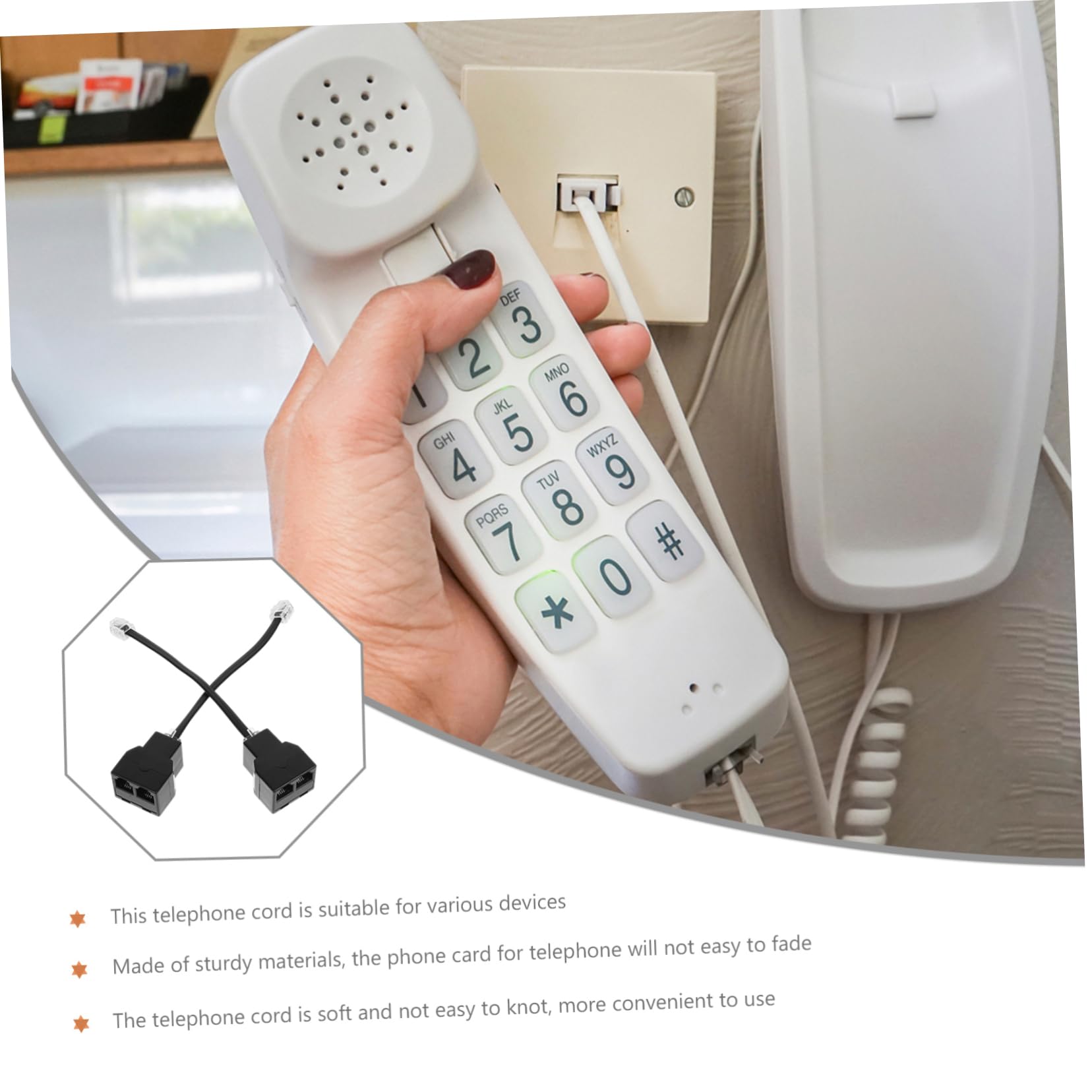 HOMSFOU Rj11 Telephone Splitter 4-core Phone Cable Adapter Rj14 Phone Line Adaptor