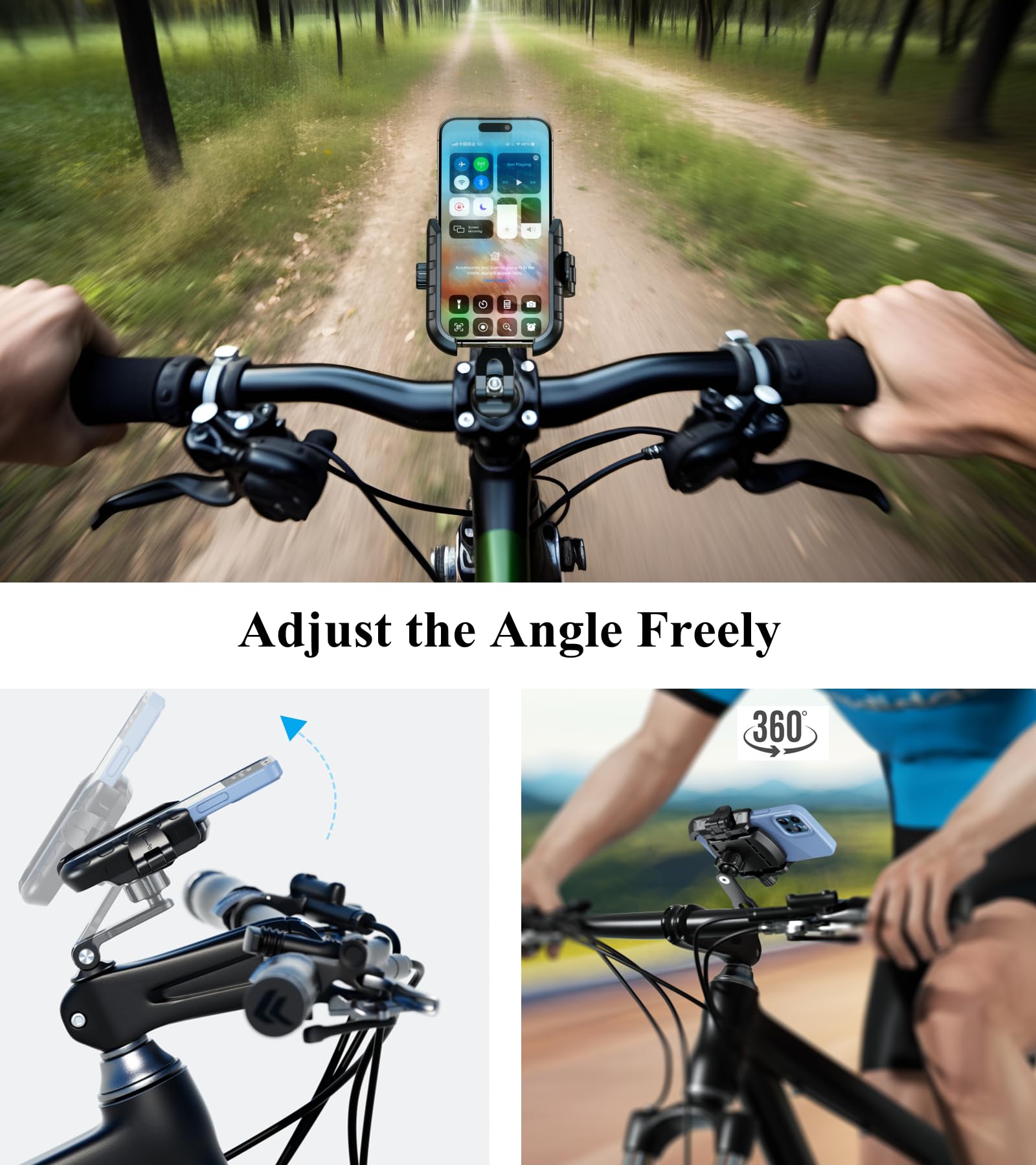 BRCOVAN Supporto per manubrio della forcella della bici [compatibile con fotocamera] [blocco e rilascio 1s] regolabile per cuffie da bicicletta con base di montaggio in alluminio solido per smartphone