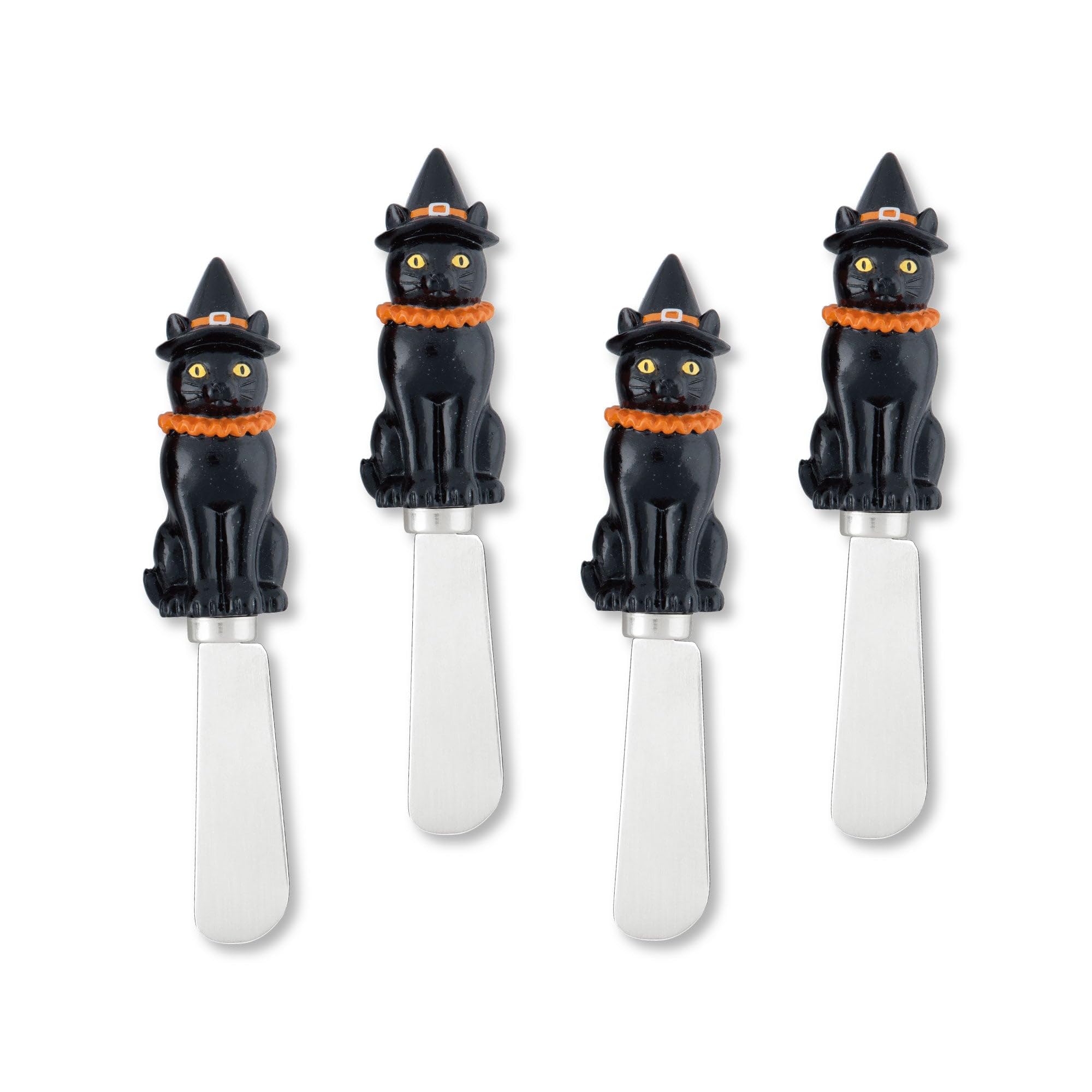 Supreme Housewares Halloween Cat Cheese Spreaders, Hand-Painted Resin Handles with Stainless Steel Blades for Spreading Cream Cheese, Butter, Jam, or Sandwich, Set of 4