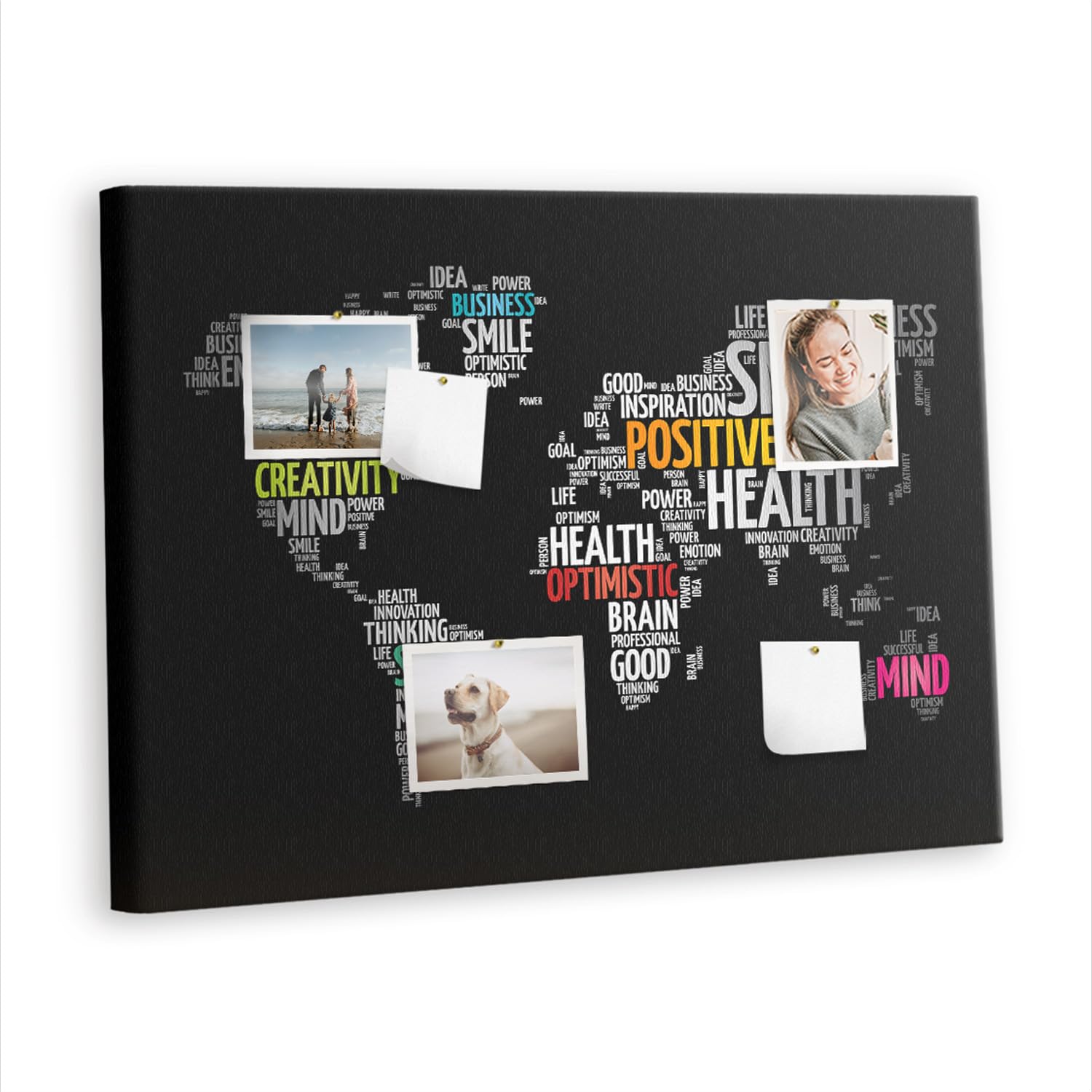 Lavagna in sughero orizzontale grande | pannello murale multifunzione per ufficio scuola casa | pianificazione progetti note foto e idee - 100x70 - metallico - Mappa positiva