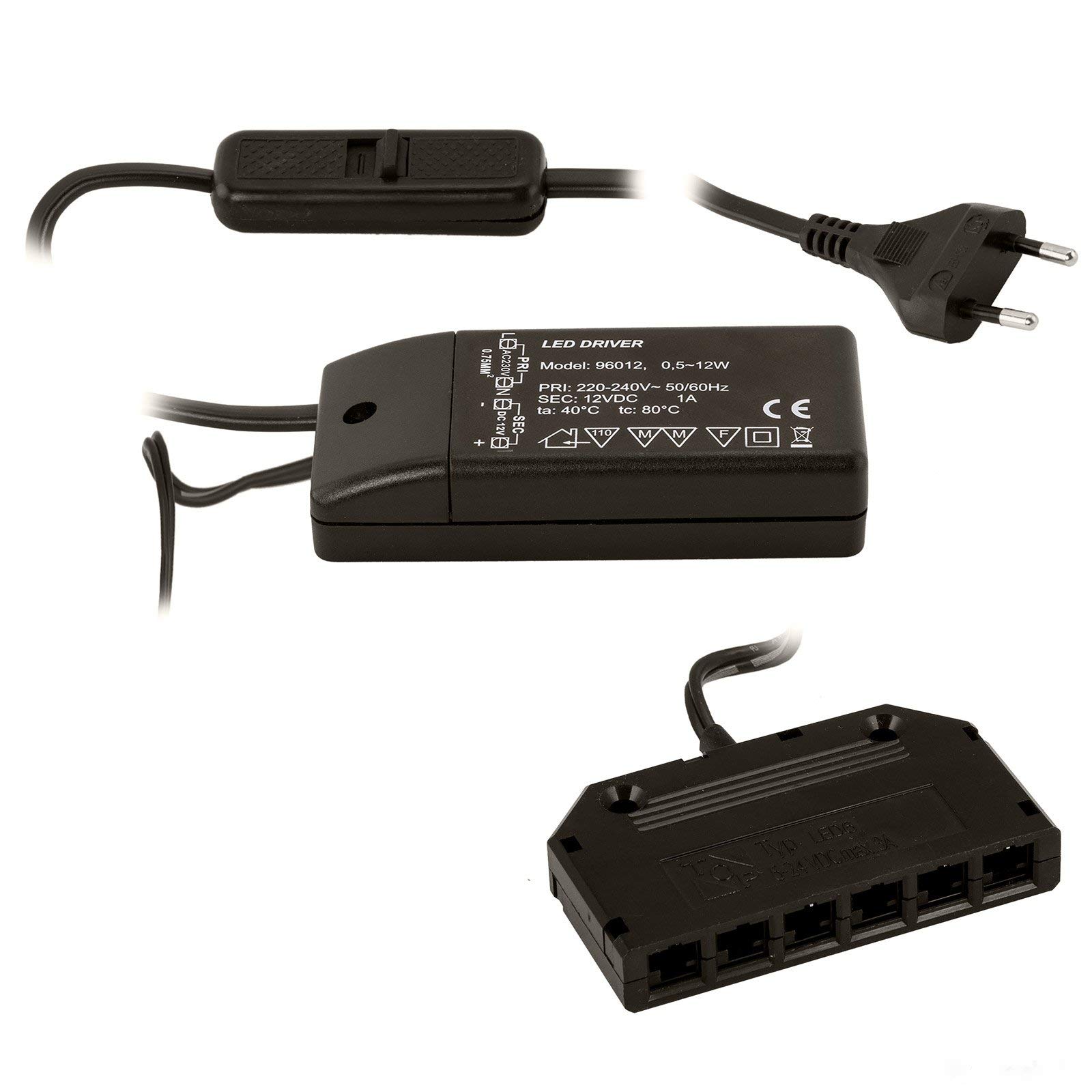 SO-TECH LED Treiber 12 W Transformator mit 6‑fach-Verteiler und Schalter