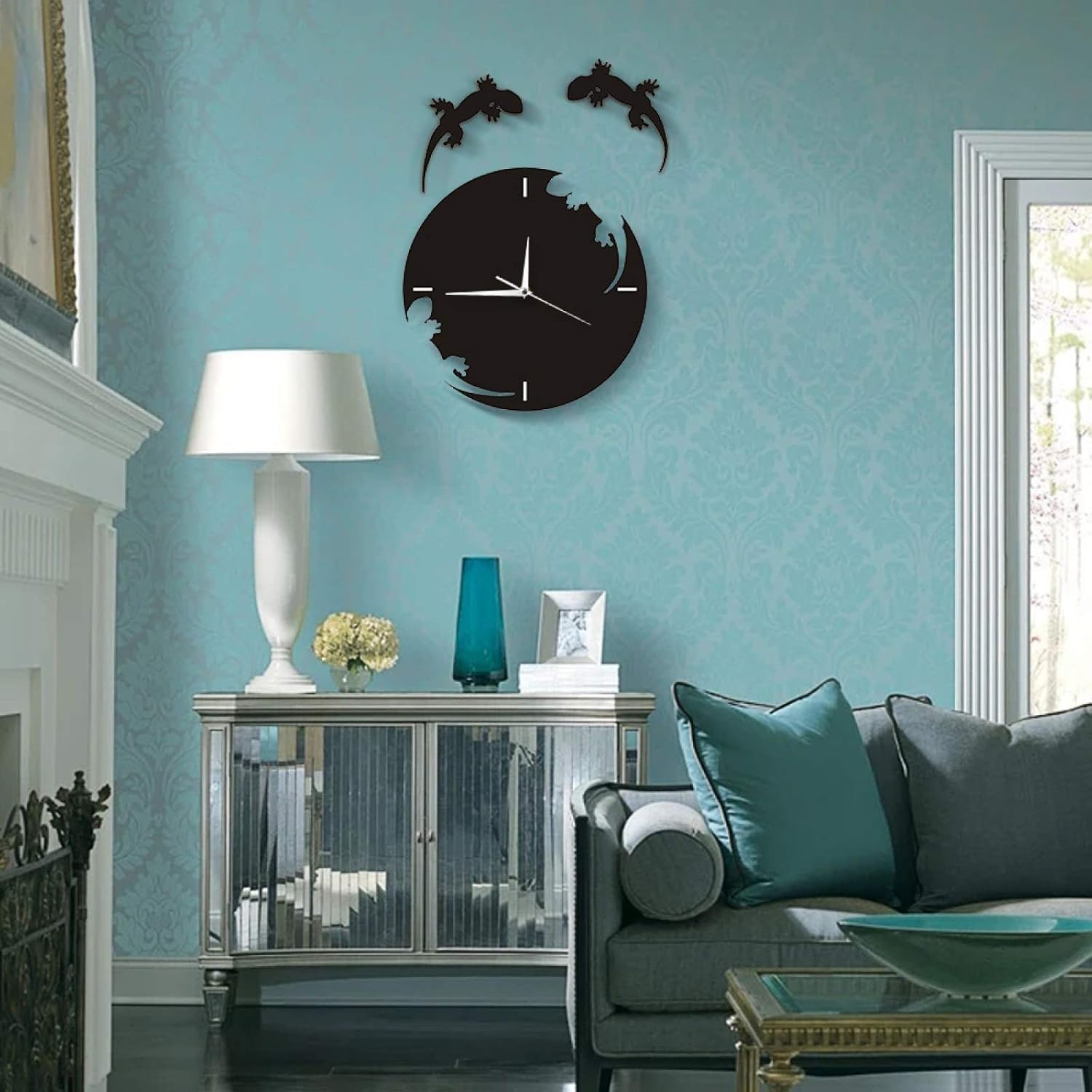 Orologio da Parete Gechi Fuga Dall'orologio da Parete Design Moderno Salamandra Geco Lucertola Orologio da Parete Animale Silhouette Rettile Home Decor