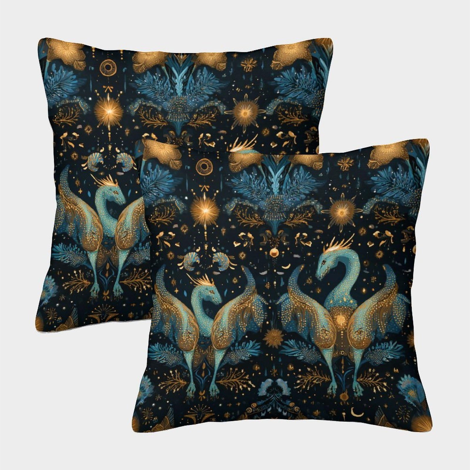 kaiyun 2 Pack Dragon Pattern on Dark Background Personalised Cushion Cover Home Sofa Decoration 40x40cm Pillow Covers
