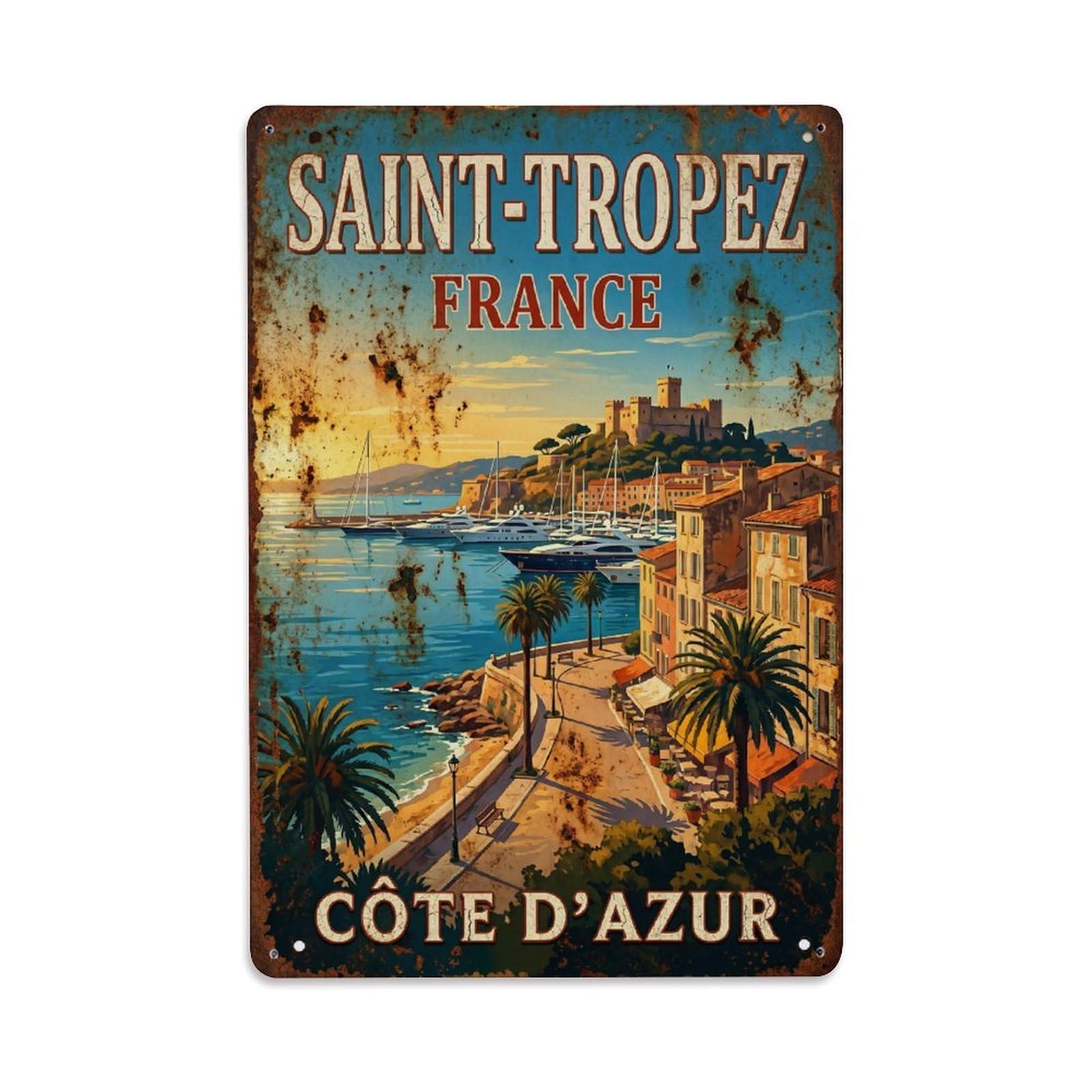 Fyrn Style Metal Tin Sign Vintage Travel Saint-Tropez France Soar
