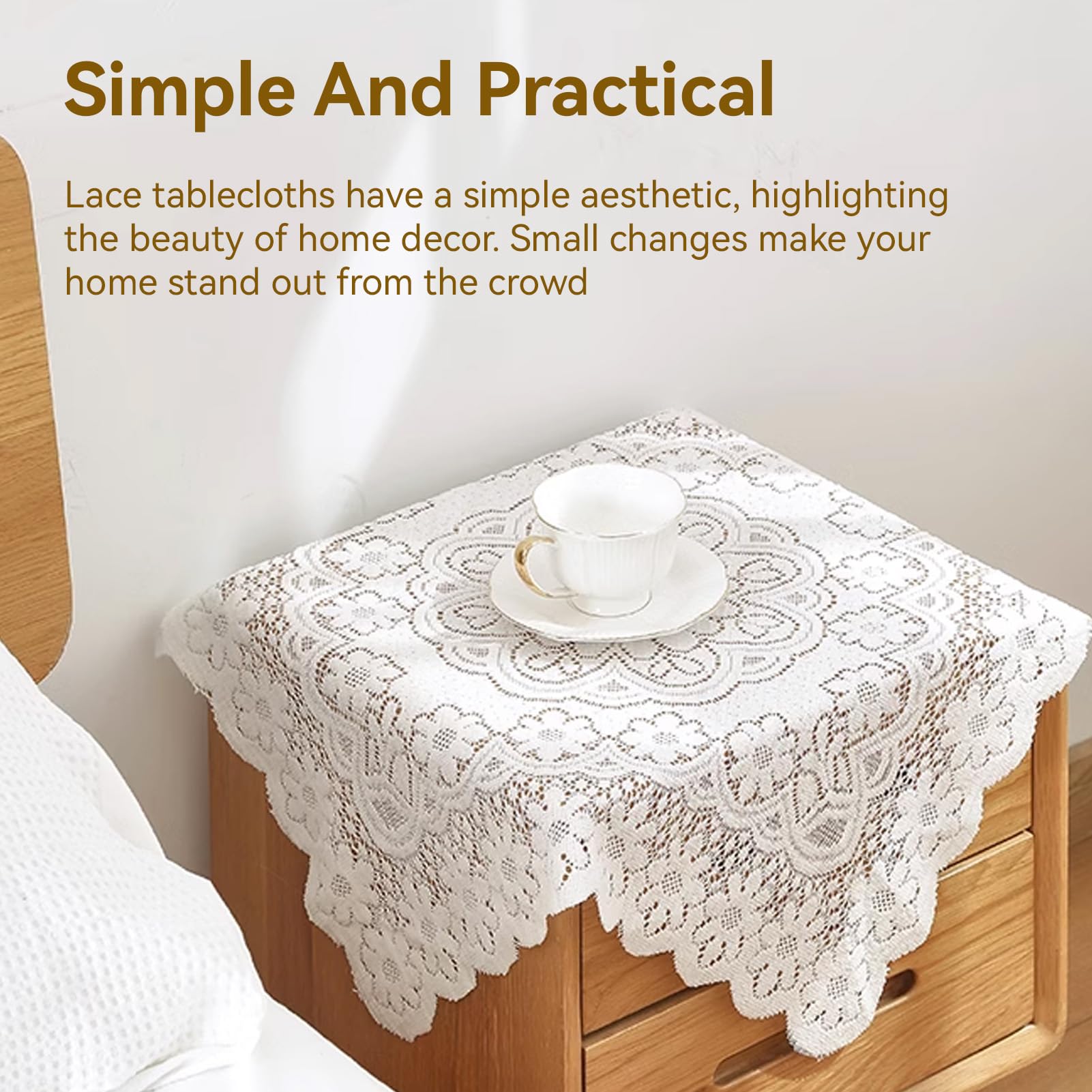 White Embroidered Floral Lace Tablecloth Table Cloth Cover Wedding Dinner  Decor, image size:1601x1601