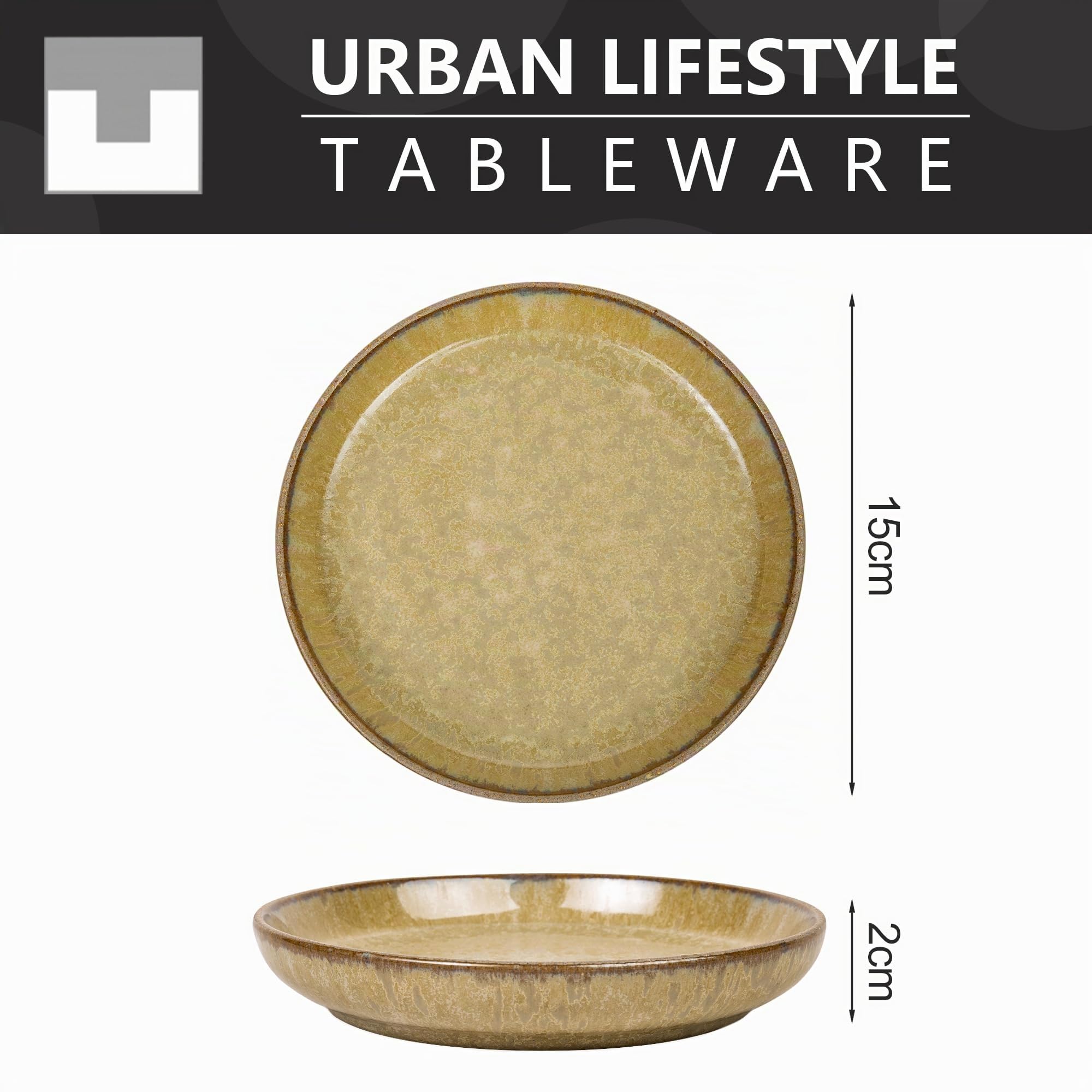 Urban Lifestyle RONDA Set de 4 Platos de Postre Ø 15 cm de Gres, Platos Llanos Pequeños, Platos Modernos de Colores para Tarta, Desayuno y Aperitivo, Esmalte Reactivo, Aptos Microondas y Lavavajillas