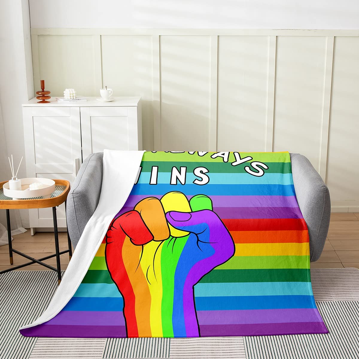 Loussiesd Rainbow All Season,Bed Blanket Colorful Stripes Plush Throw Blanket, Love Can All The Things Flannel Fleece Blanket for Sofa Multicolor Baby 30x40 Inch