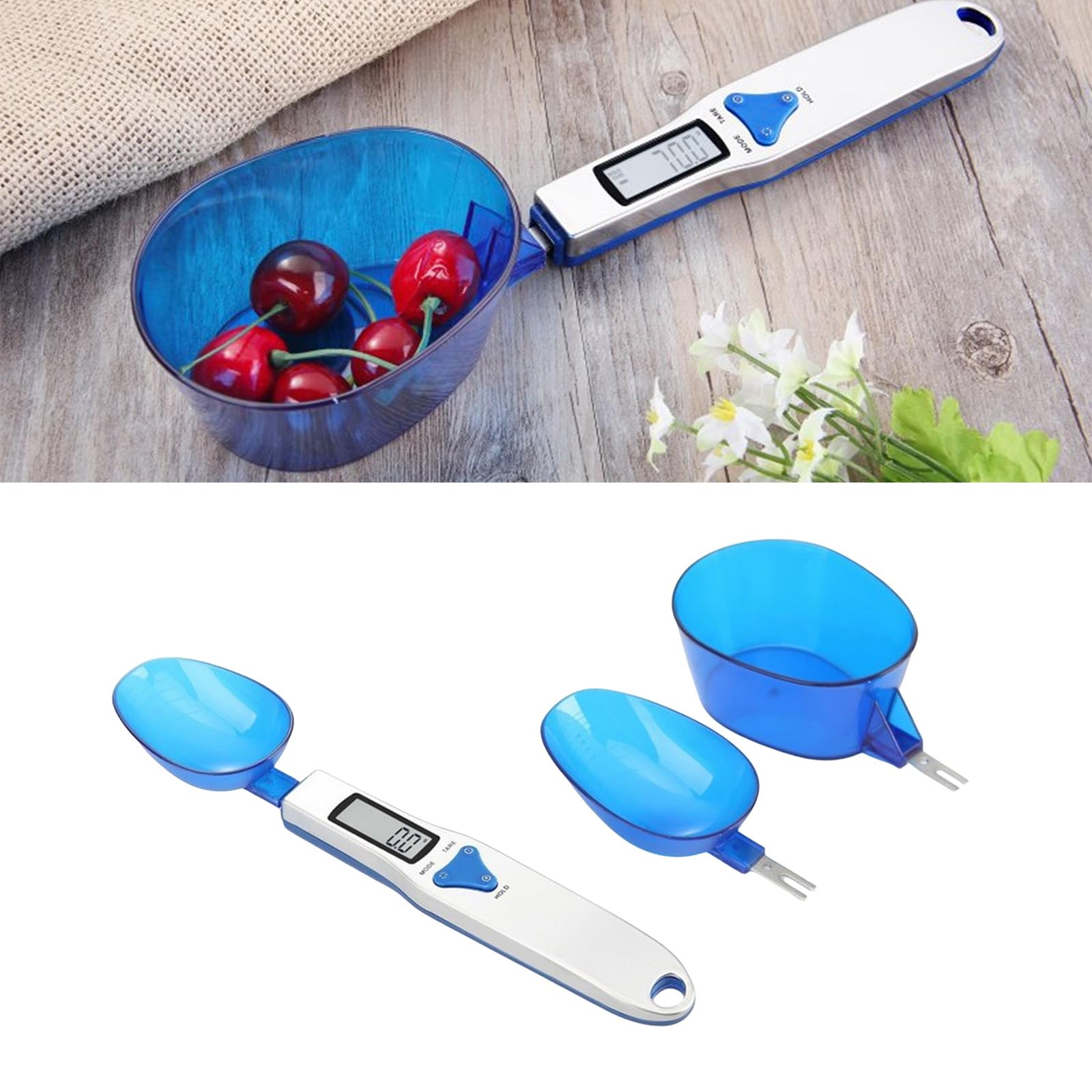 Generico Bilancia da Cucina Digitale Multiuso con 3 misurini, Blue