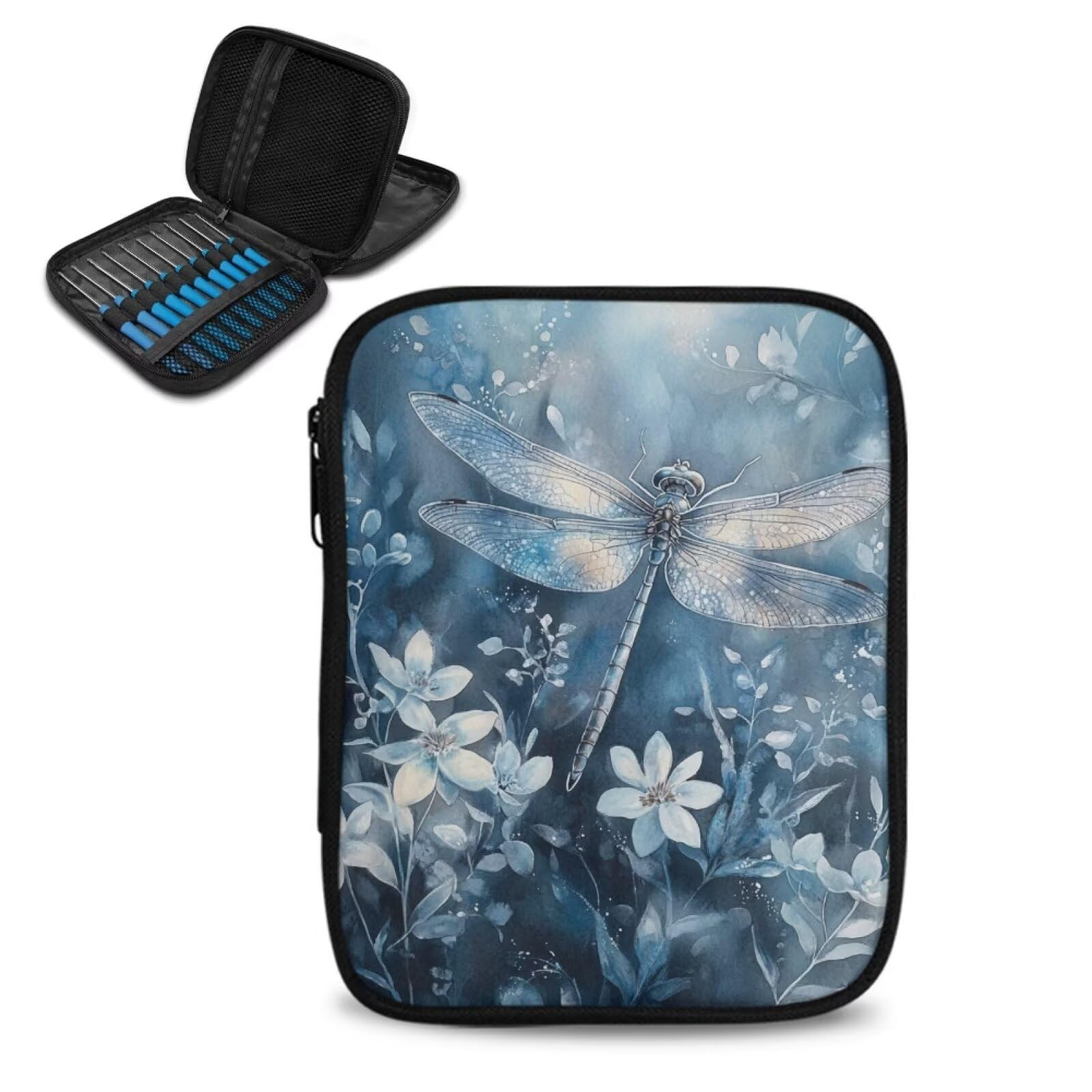 Dragonfly Crochet Hook Case Portable Floral Crochet Storage without Hooks and Accessories Organizer for Knitting Needles Supplies