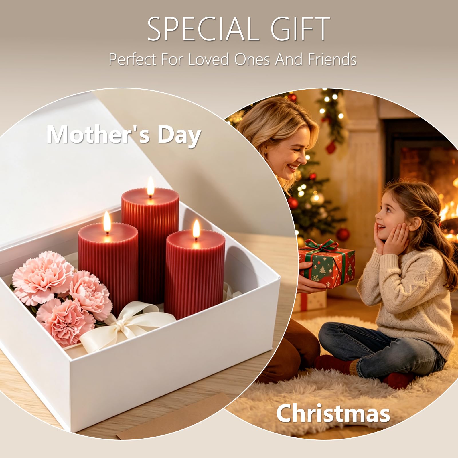 Set di 3 Candele LED, Candele Flickering Flameless, LED tea lights Tremolante con Telecomando e Funzione Timer, Finte a Batteria Stoppino di Candela 3D per Festa/Matrimonio/Hotel (Rosso)