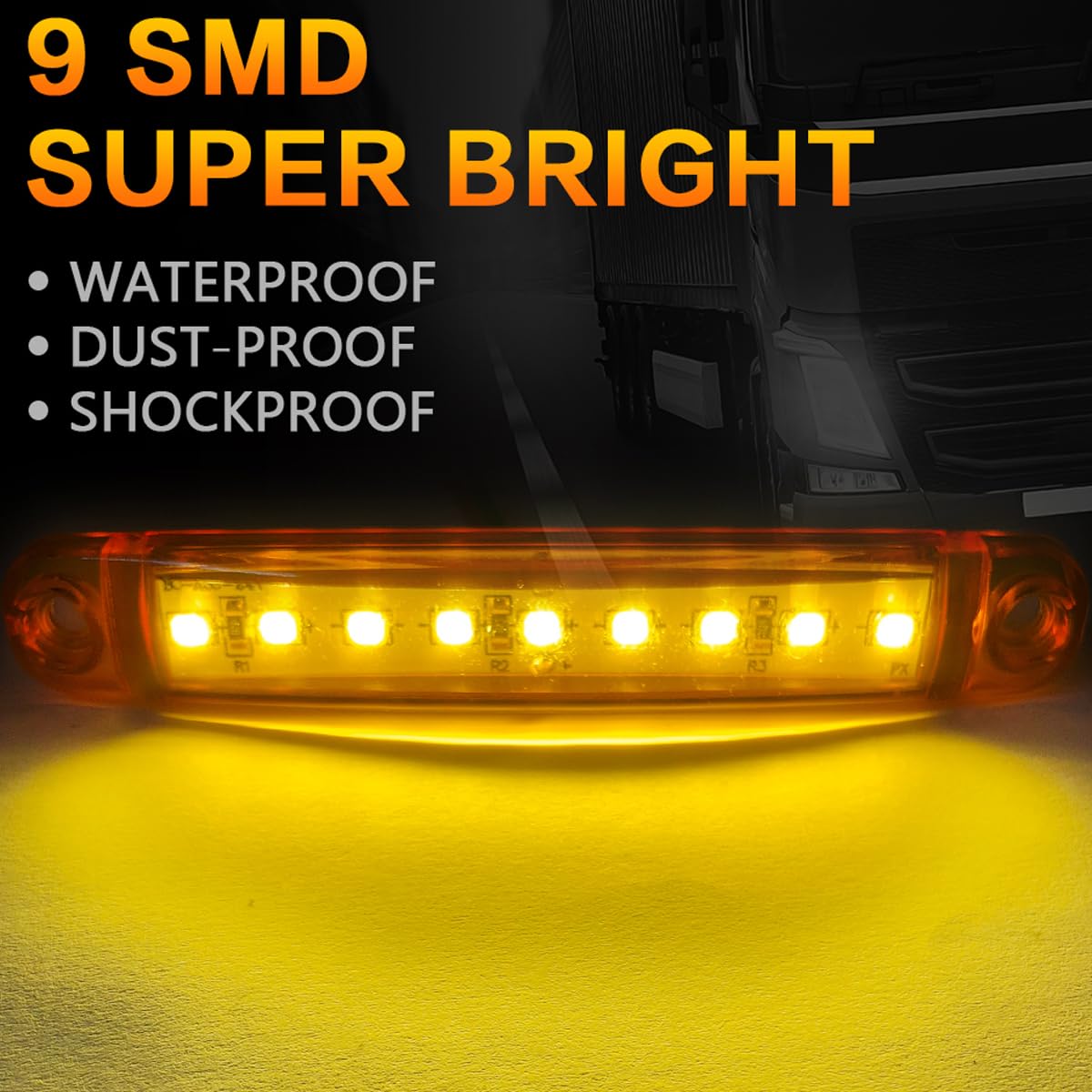 10pcs Luce di Posizione Laterale gialli - Luci di posizione laterali impermeabili a 9 LED 12-24 V per rimorchio, camion, barca, camper, furgone - Luci di ingombro posteriori anteriori/posteriori
