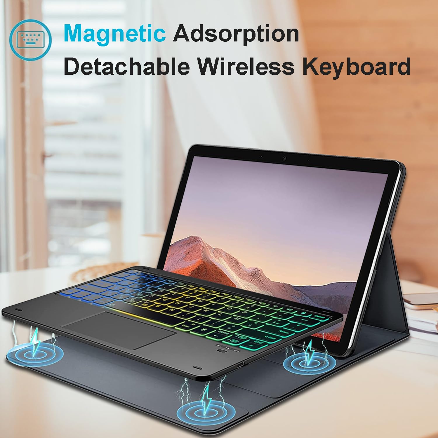Rétroéclairé Clavier Coque pour Microsoft Surface Pro 7/7+/6/5/4 12.3 Pouces, Smart Touchpad, AZERTY Français Amovible Bluetooth sans Fil Clavier avec Housse Étui Cuir PU