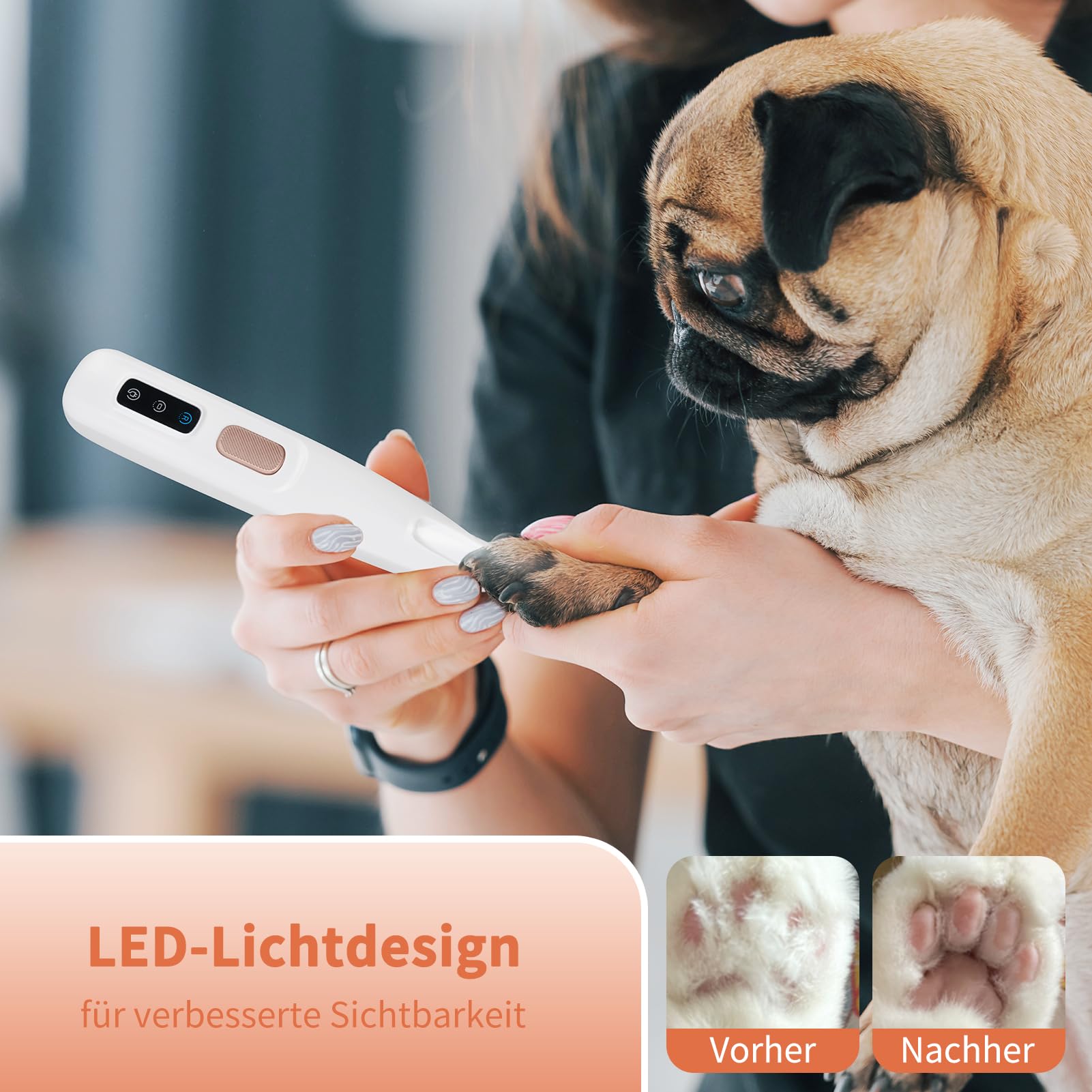 PawTrim Pro Tondeuse à pattes super silencieuse/rechargeable pour animaux de compagnie avec lumière LED, étanche, sans fil, tondeuse professionnelle pour chiens, chats, pattes et yeux