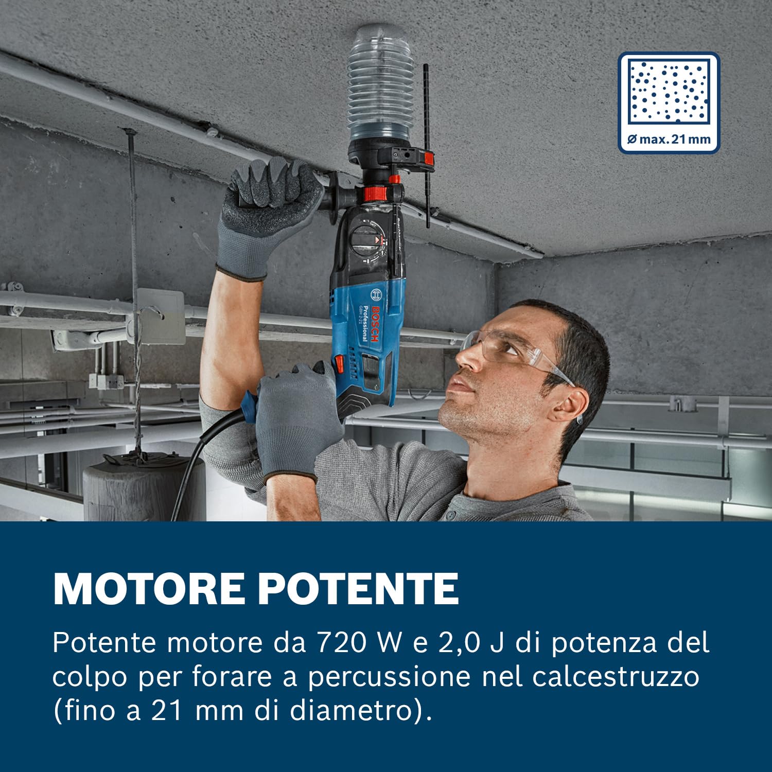 Martello perforatore GBH 2-21 D Bosch Professional (con SDS plus, incl. impugnatura supplementare, panno, asta di profondità, in valigetta)