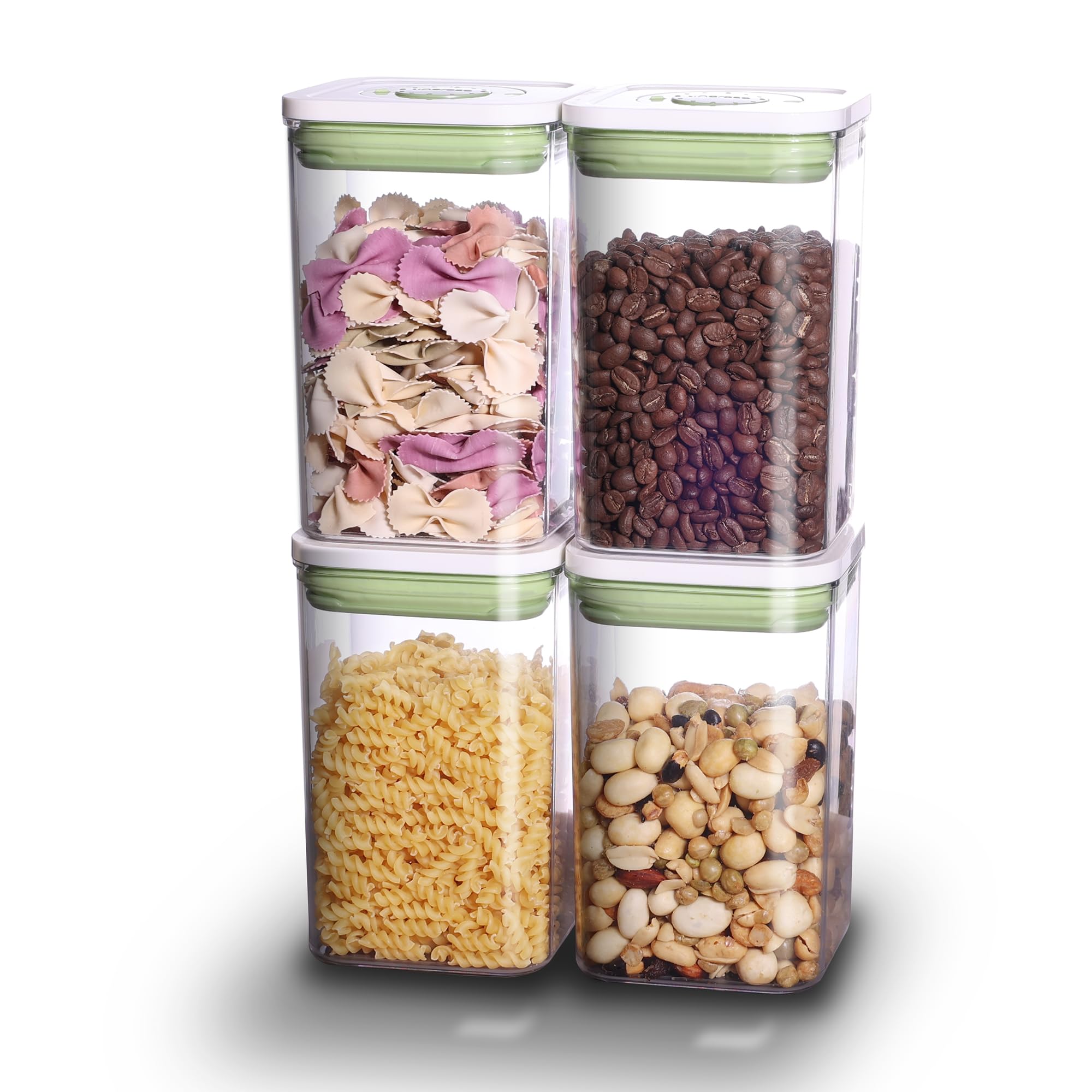 linoroso Food Storage Containers with Date Recording Lids, BPA Free Plastic Cereal Containers Storage Set of 4, for Kitchen Pantry Countertop Fridge Organization and Storage - 3.94" x 3.94" x 6.5"