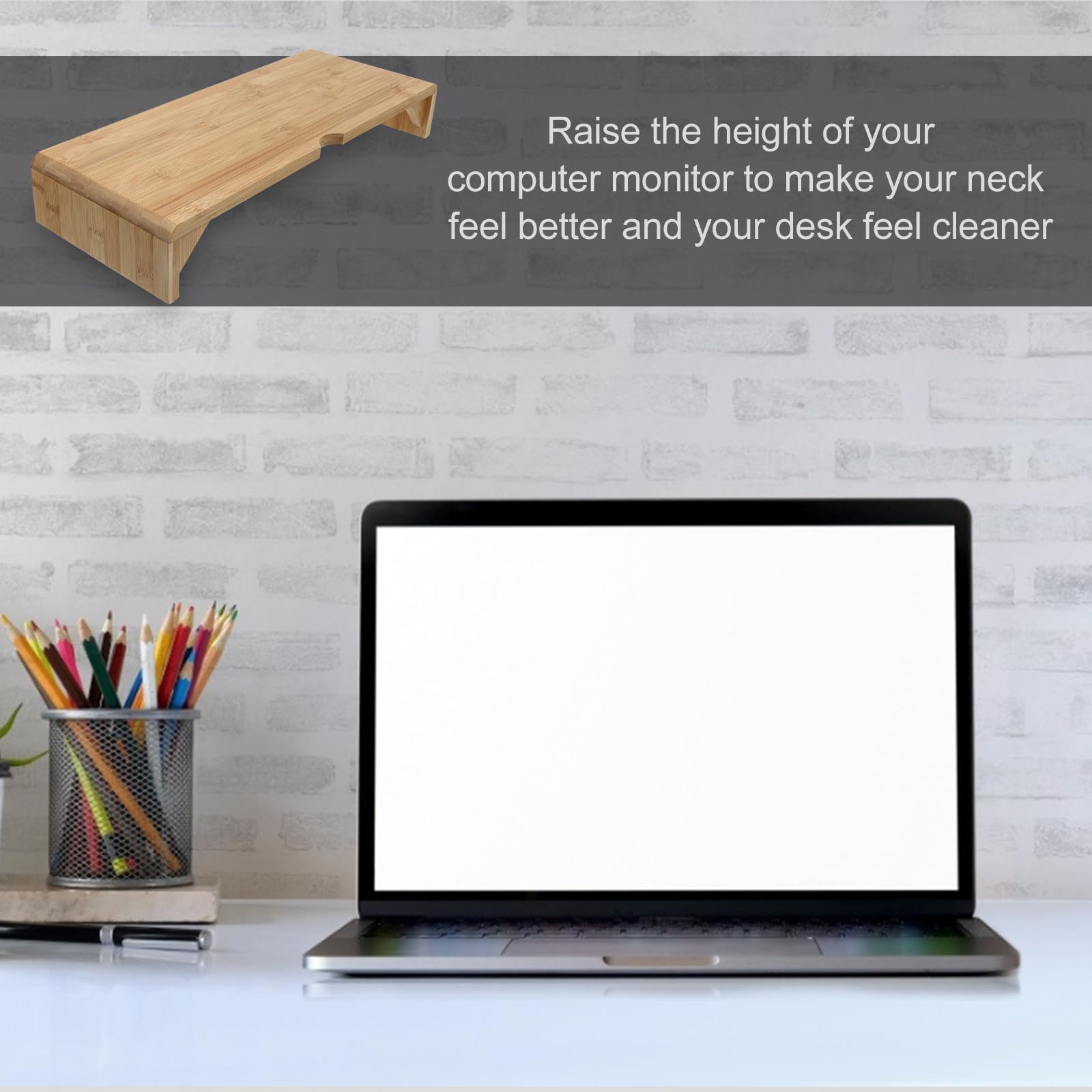 Generico Supporto per Monitor in bambù per Ufficio e Casa, Alza Schermo Semplice e Pratico Funzione di Risparmio Spazio e Design Elegante