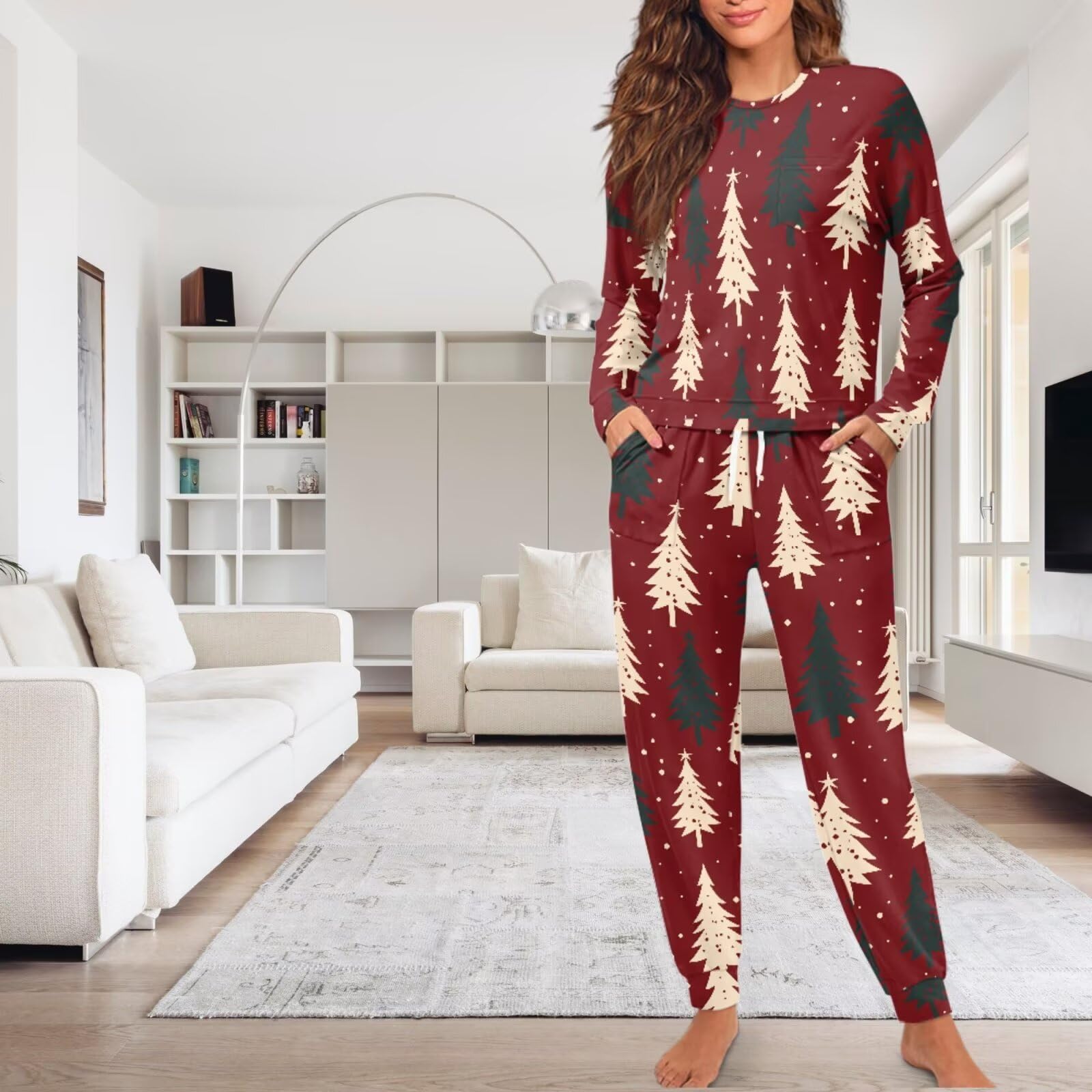 Conjunto de pijama para mujer, con cordón, camisa de manga larga y pantalones largos, suave, con bolsillos, tallas S-XXL