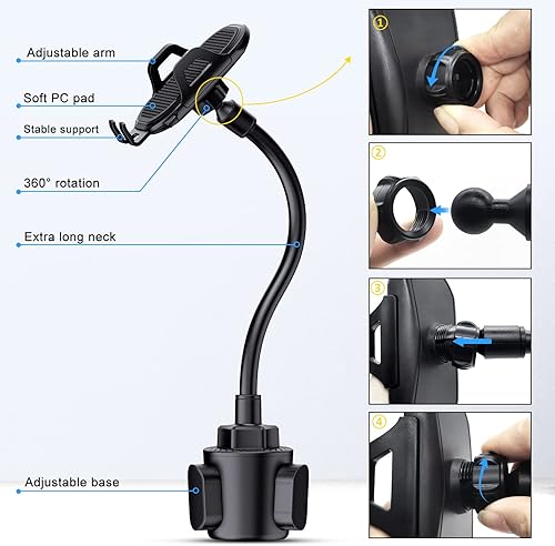 Miniatura 3 de Soporte de teléfono para automóvil, soporte flexible de cuello de cisne para teléfono, soporte ajustable compatible con iPhone 13 Pro Max 12 Pro 11