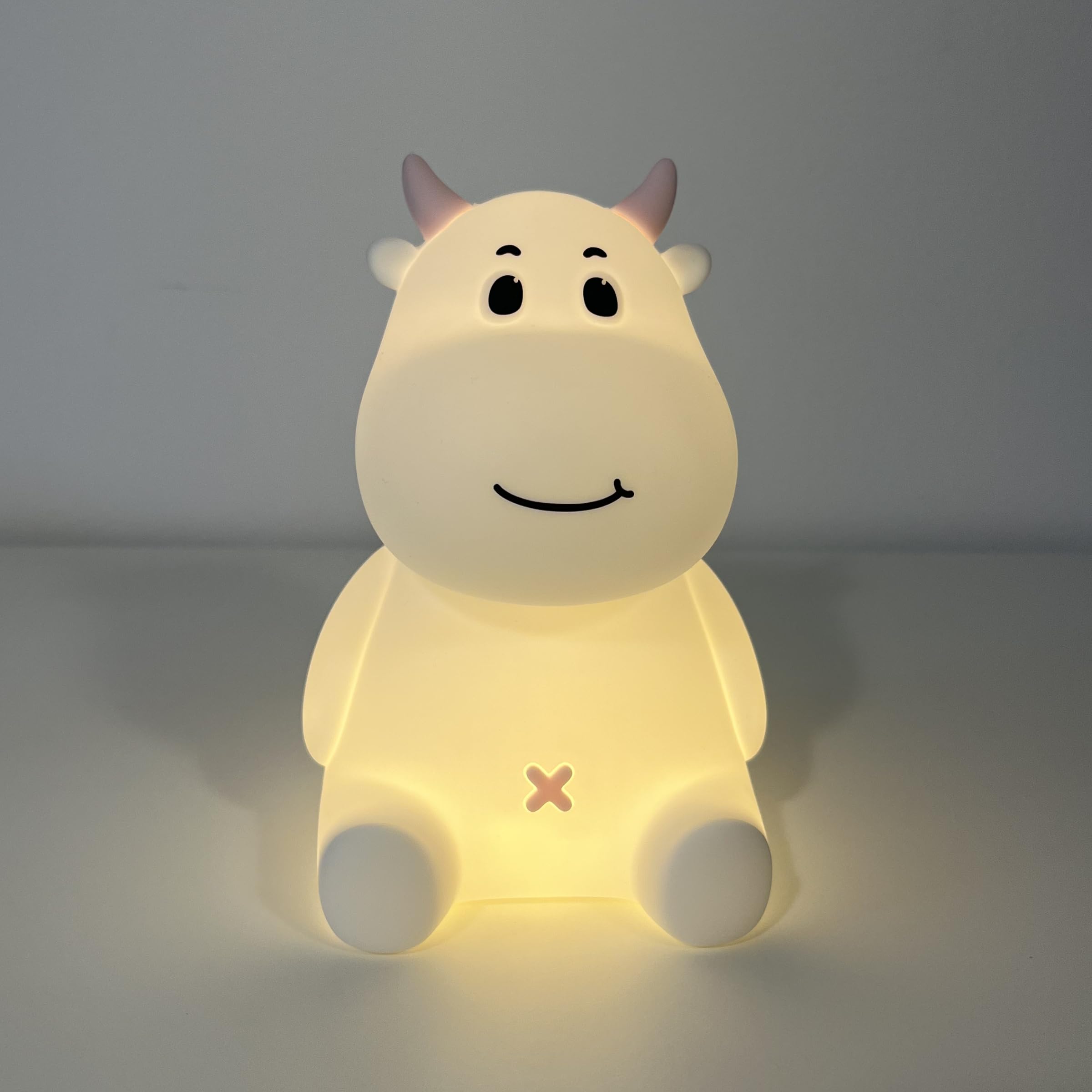 Bonita luz nocturna de vaca, lámpara RGB regulable de silicona recargable con control táctil con brillo ajustable y múltiples modos de color, ideal para decoración de guardería, dormitorio y