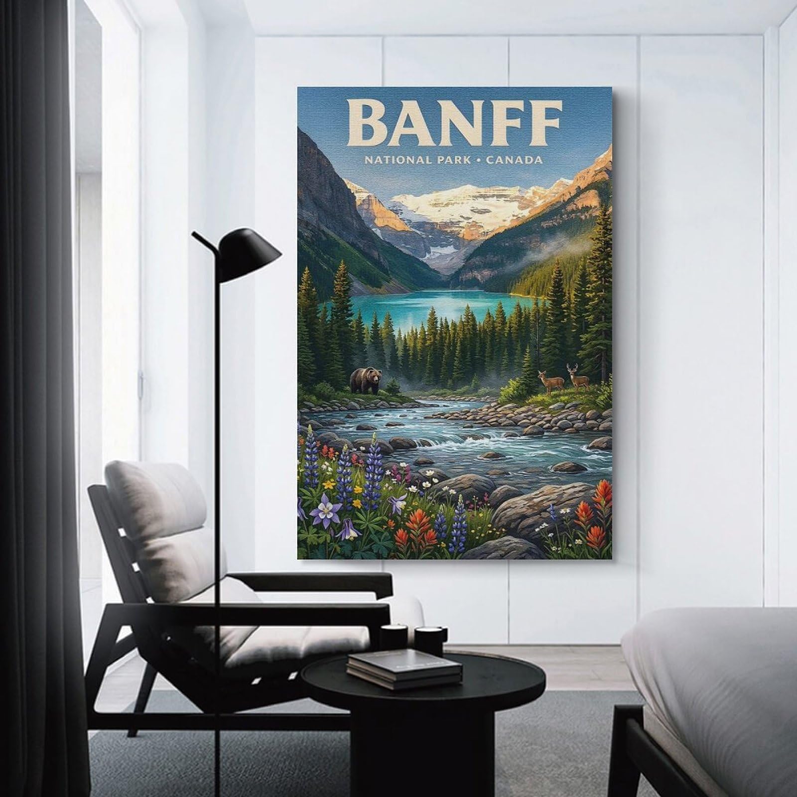 Junmoney Wall Art Print Banff National Park Canada Landscape Art(2), 16x24inch(40x60cm), for Home Lounge, Bedroom Or Reading Nook, Canvas Styling for A Polished Room Look