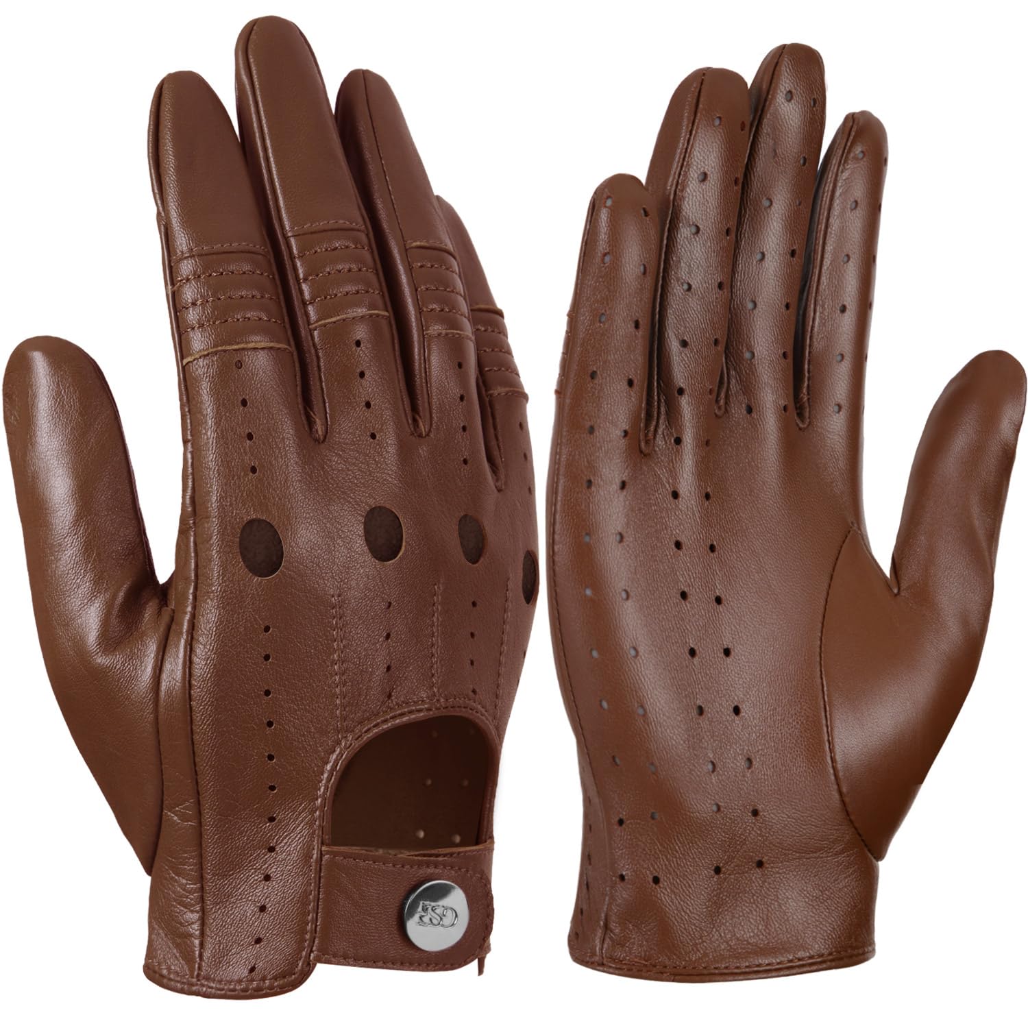 GSG SINCE 1998 Gants cuir homme, gants de conduite tactiles | Cuir perforé sur paume et doigts, non doublé et respirant, poignet court à bouton : auto, moto, écrans tactiles