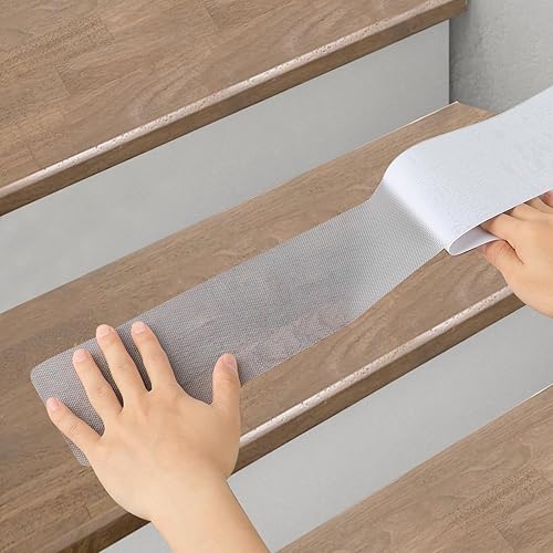 Paquete de 15 tiras transparentes antideslizantes para peldaños de madera en interiores, cinta de agarre precortada de 4 x 30 pulgadas, cinta de