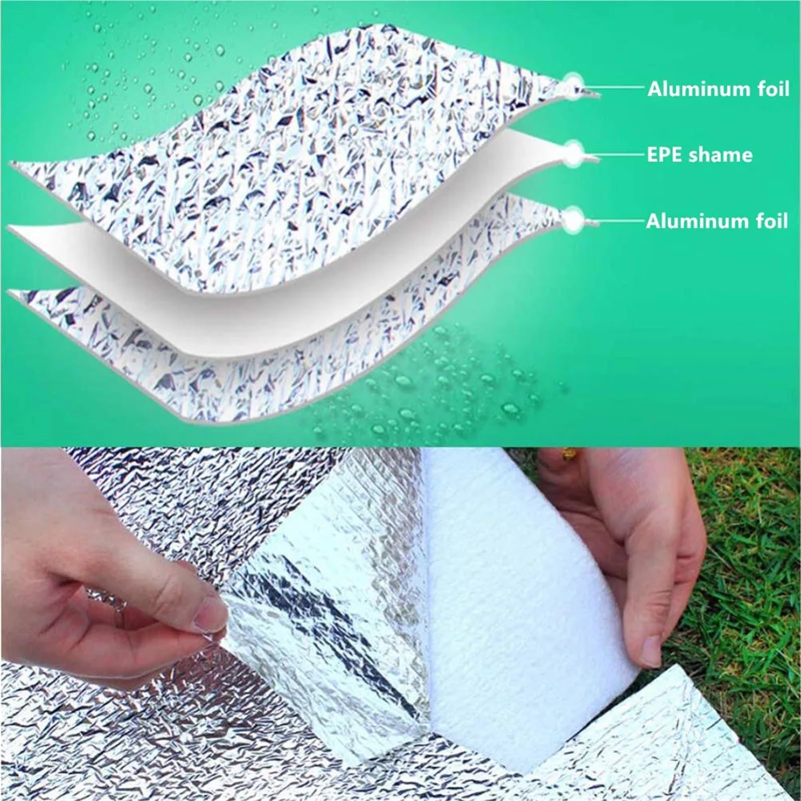 Mata namiotowa z pianki aluminiowej 0,25 cm, składana, izolacyjna, wiele rozmiarów(180cmx200cm)