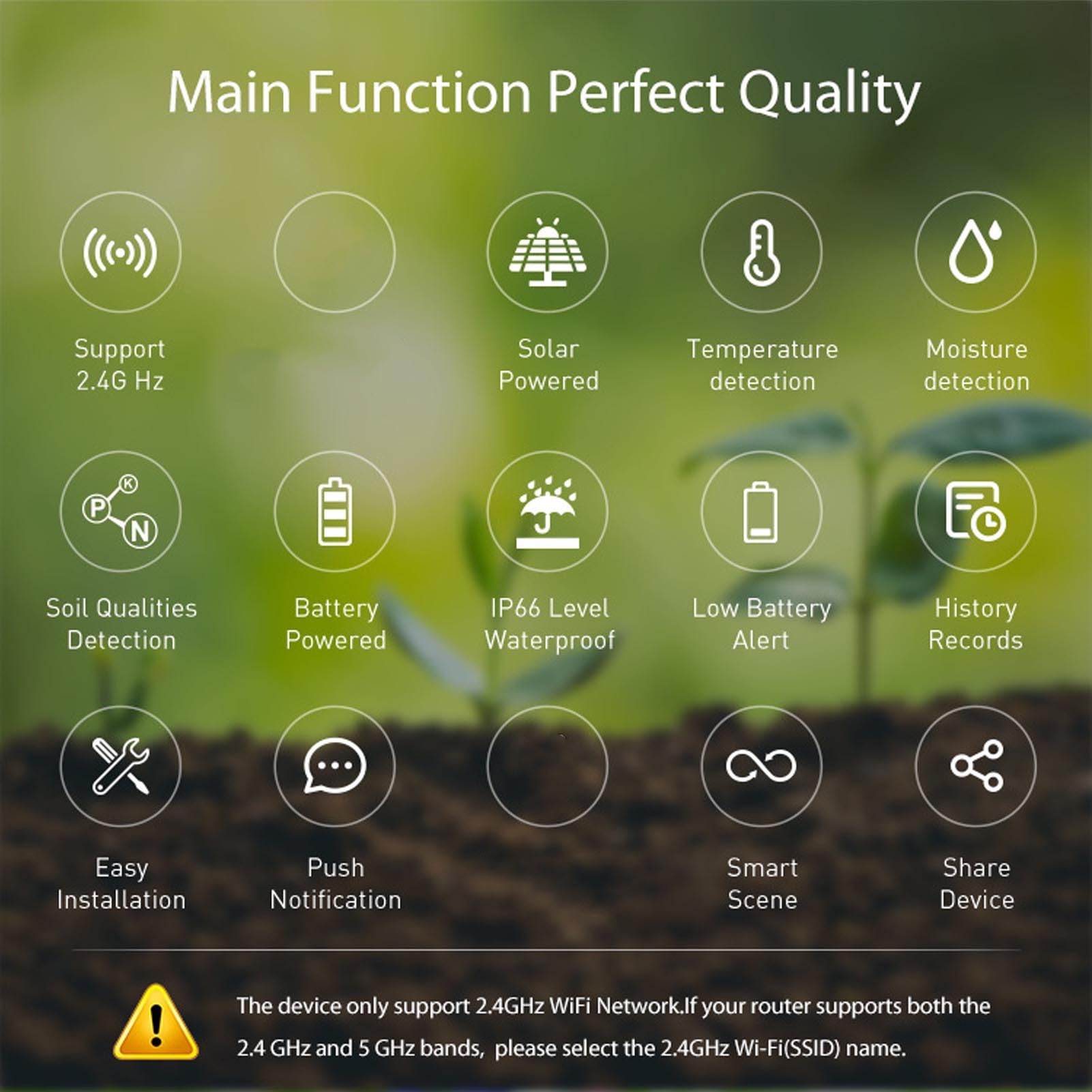 lyrlody Termometro e Igrometro per Terreno Sensore Tester per Terreno in Acciaio Inossidabile ABS con Avvisi App di Ricarica Solare 3.0 IP66 per Piante in Vaso da Serra da Giardino
