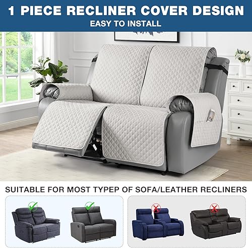 Miniatura 3 de TAOCOCO Funda reclinable para sofá biplaza, funda antideslizante para sofá biplaza, funda para mascotas con correas elásticas, funda lavable y