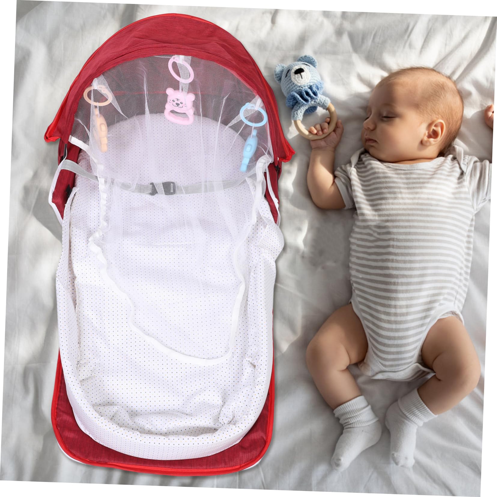 DECHOUS Berceau Pliant Portable pour Bébé avec Moustiquaire et Auvent, Tissu Lin Léger et Coton Pp, Paquet de Transport Inclus, pour Voyager en Plein Air