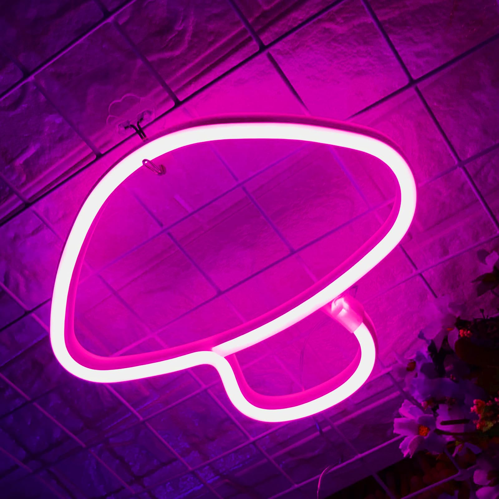 Cute Mushroom Shape Pink LED Neon Sign Send Lover Children Children Friends Energy-Saving Portable Dual-purpose Bar Cafe Shop Window Decoration — image 1