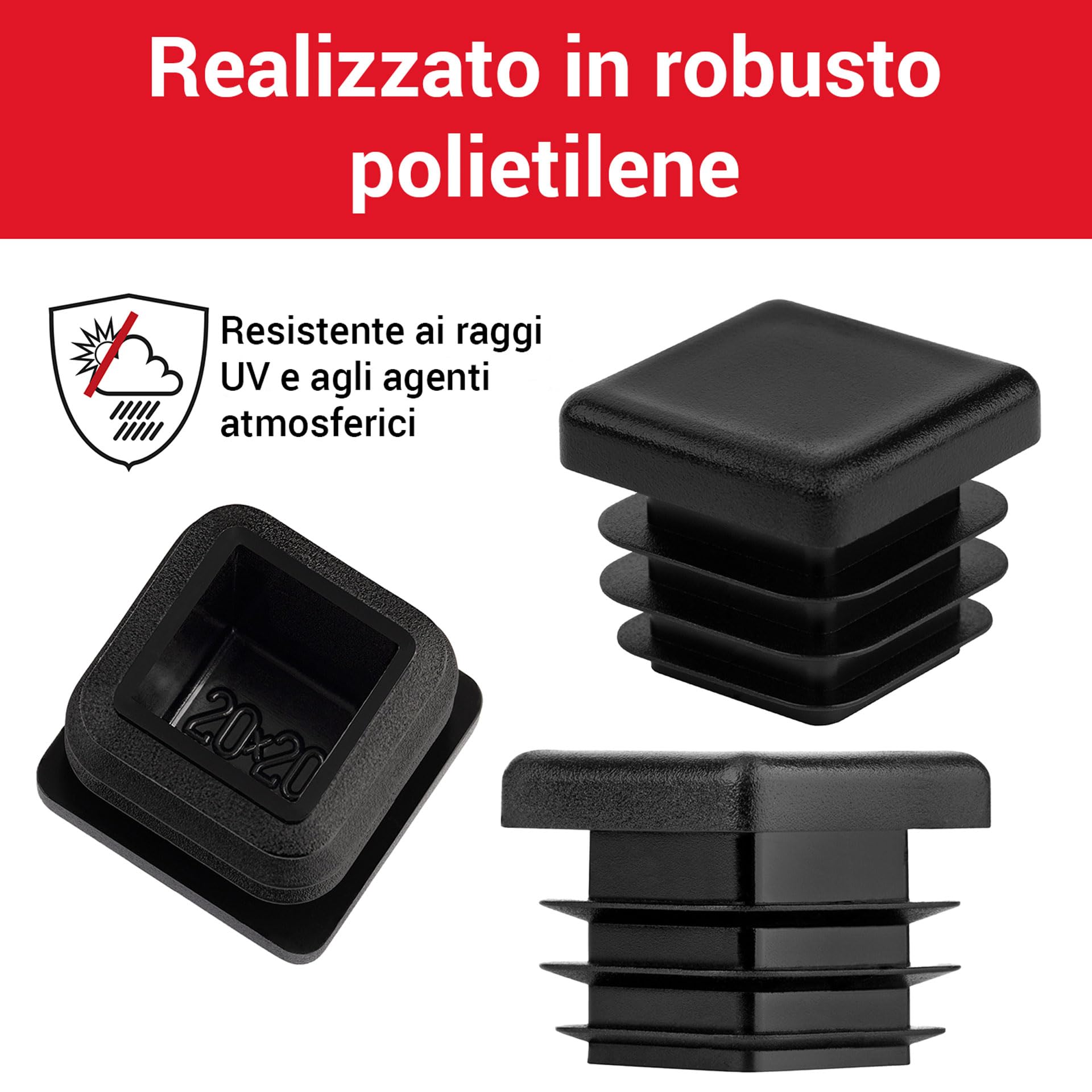 LouMaxx Tappi lamellari 50 x 50 mm, copertura per tubo nero, tappi per tubi quadrati 50 x 50 mm, tappi quadrati per tubi in plastica robusta, tappi per pali come tappo di copertura