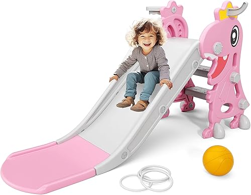 XJD Tobogán plegable 4 en 1 para niños pequeños de 1 a 3 años, parque de juegos en interiores y exteriores, juego de escalador para niños pequeños
