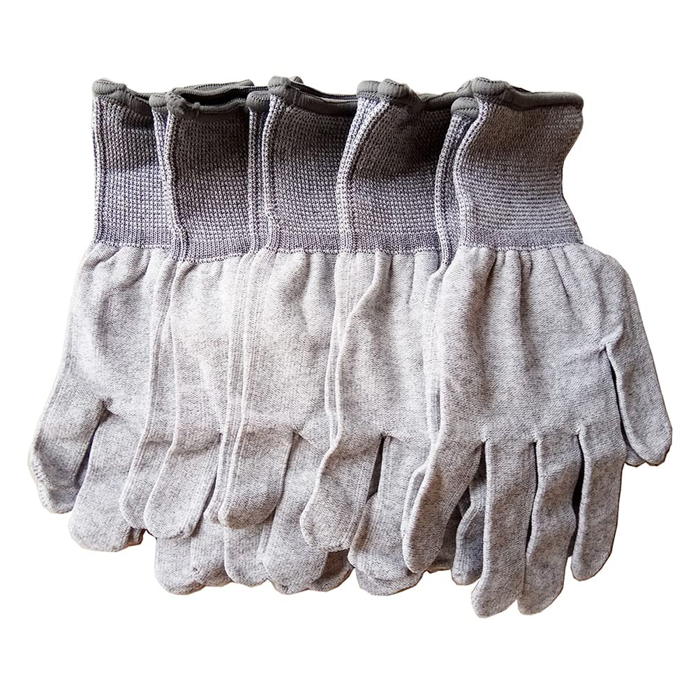 CNGZSY5 Pairs Nylon White Work Gloves, Stretchy Full Finger Work Gloves, Anti-Static Non-Slip Gloves for Washing, Car Care, Household Cleaning Keeper (Grey, 5 Pairs)