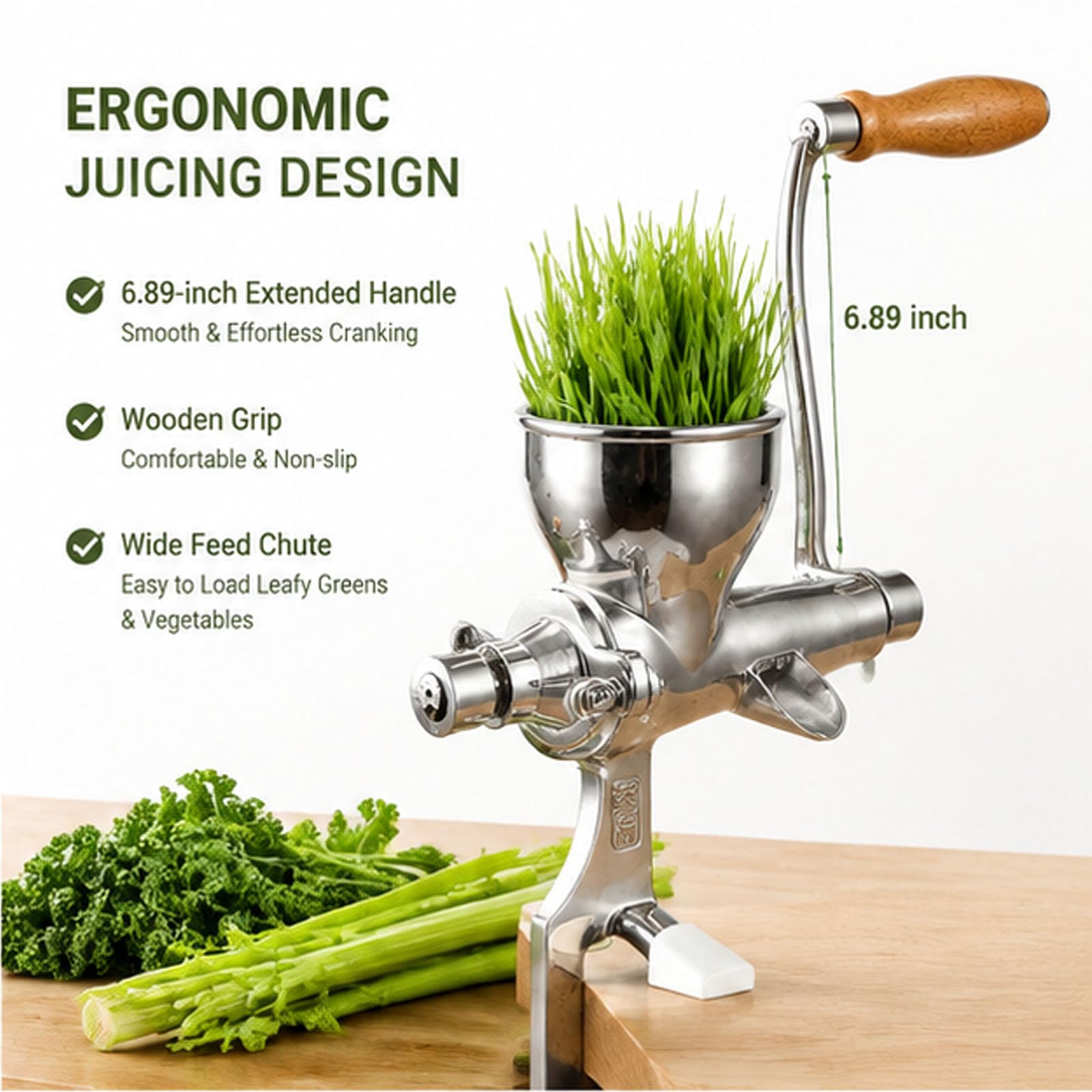 Spremiagrumi Manuale per Erba di Grano, Acciaio Inossidabile 304 | Estrattore portatile di erba di grano manivella, mano manivella succo presse, per frutta, verdura, arancia, cavolo, sedano