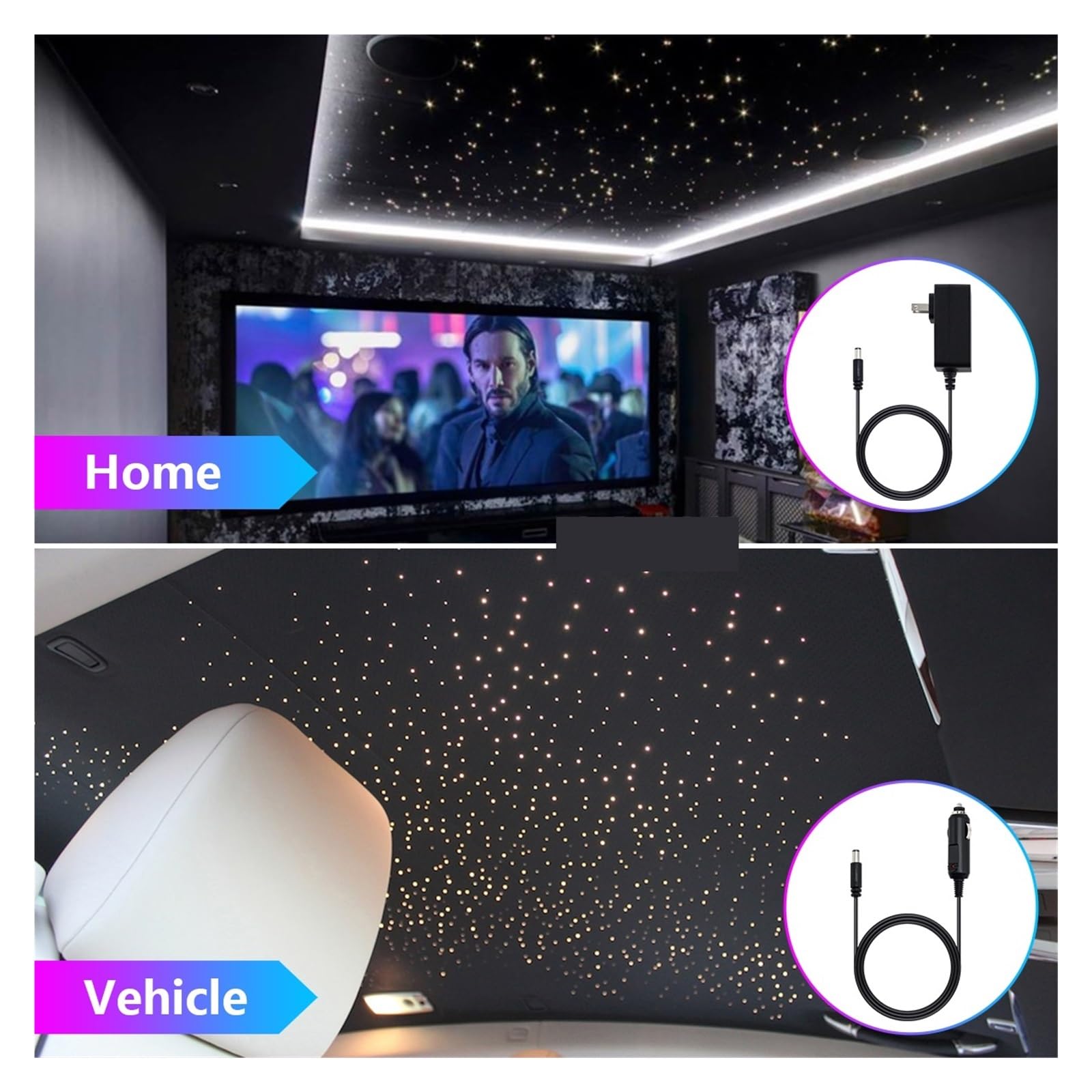 Oświetlenie wnętrza samochodu LED, 16W Twinkle RGBW samochód gwiaździste niebo, inteligentna aplikacja kontroler muzyczny na dach samochodowy gwiazda sufitowa, wnętrze samochodu Led lampy światłowodow
