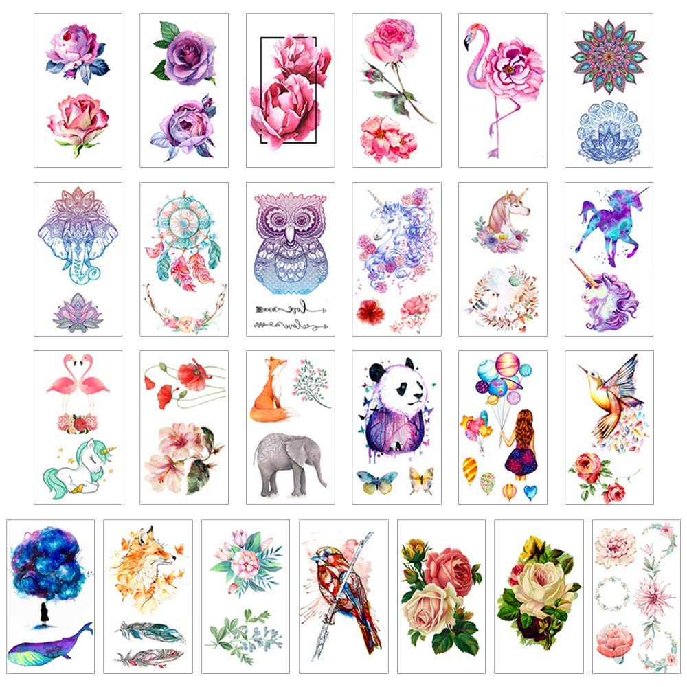 Amazon.com : glaryyears Temporary Tattoo Sticker - Over 55 Flower and  Animal Designs (25 Sheets) in Waterproof Fake Tattoo Rose Dreamcatcher  Unicorn Collection for Girl Women Kids 2.36 x 4.13 inch : Beauty & Personal  Care