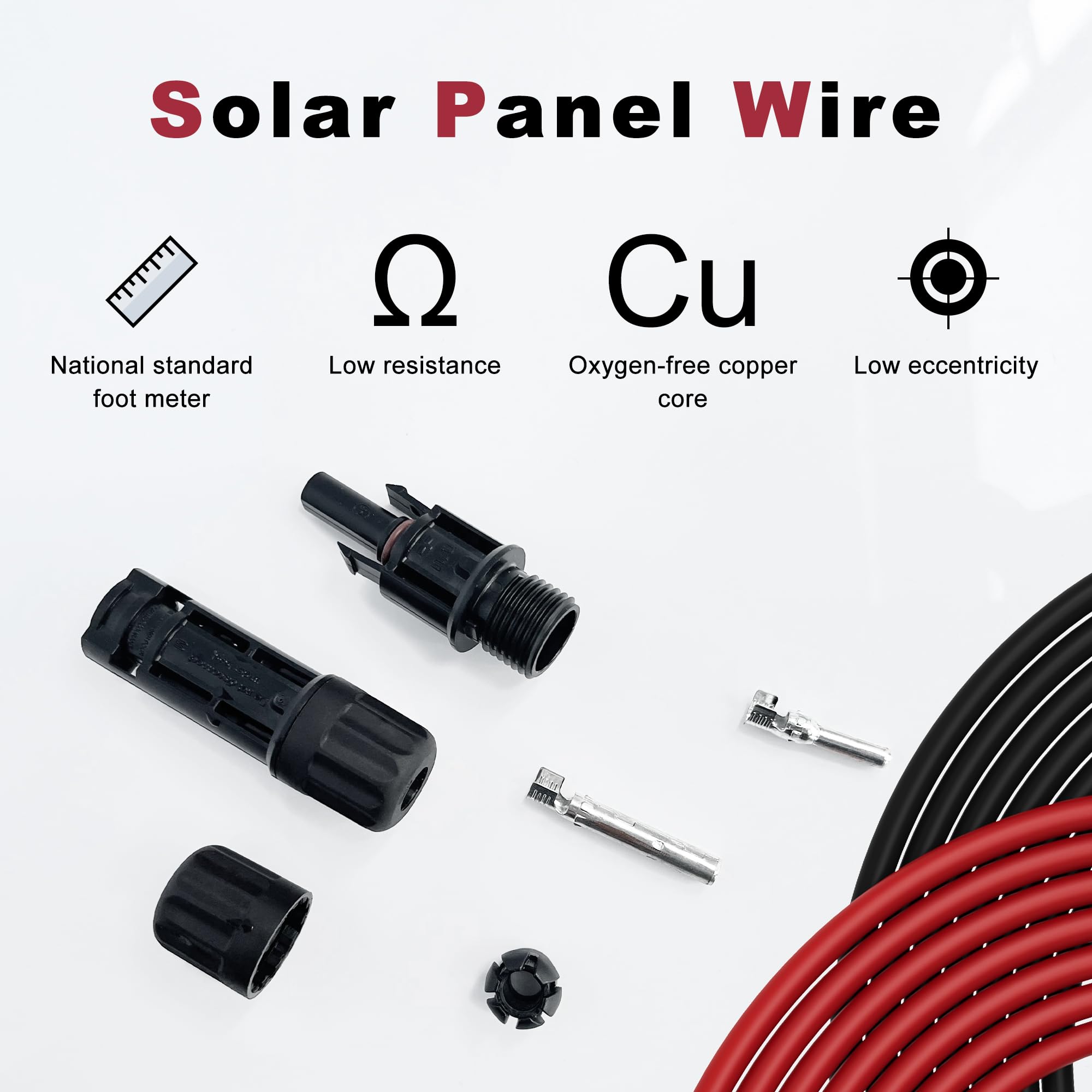 Solar Extension Cable 10AWG 6mm² 100FT PV Wire 10Gauge SJZSUNRUN Adaptor Panels Cables with Female & Male Waterproof Connectors for Outdoors, Marine, RV, Photovoltaic (Black& Red)