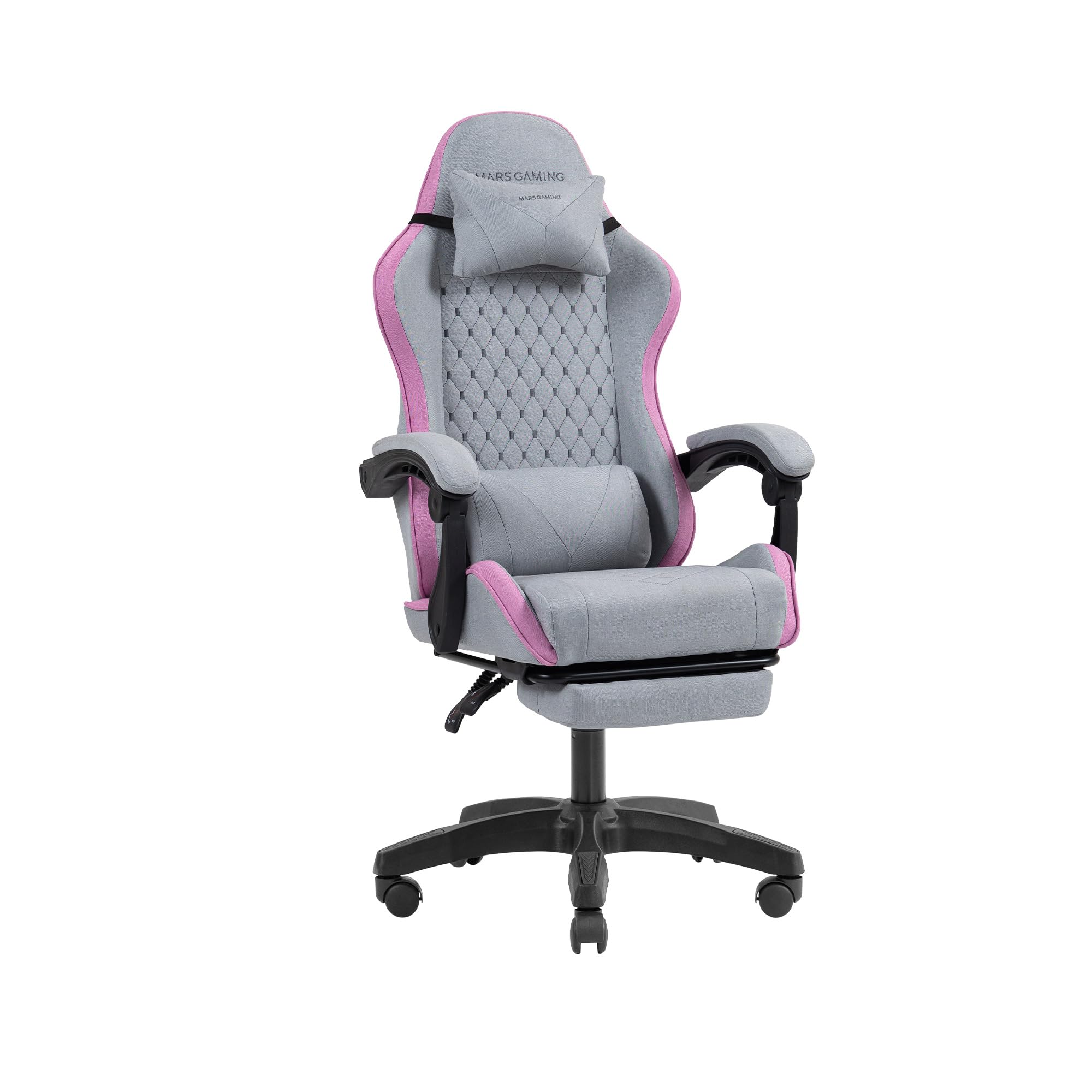 Mars Gaming MGC-X, Silla Gaming Ergonómica, Tejido Transpirable, Respaldo Reclinable y Altura Regulable, Reposabrazos Dinámico, Cojín Cervical y Lumbar, Silla Oficina con Reposapiés Extensible, Rosa