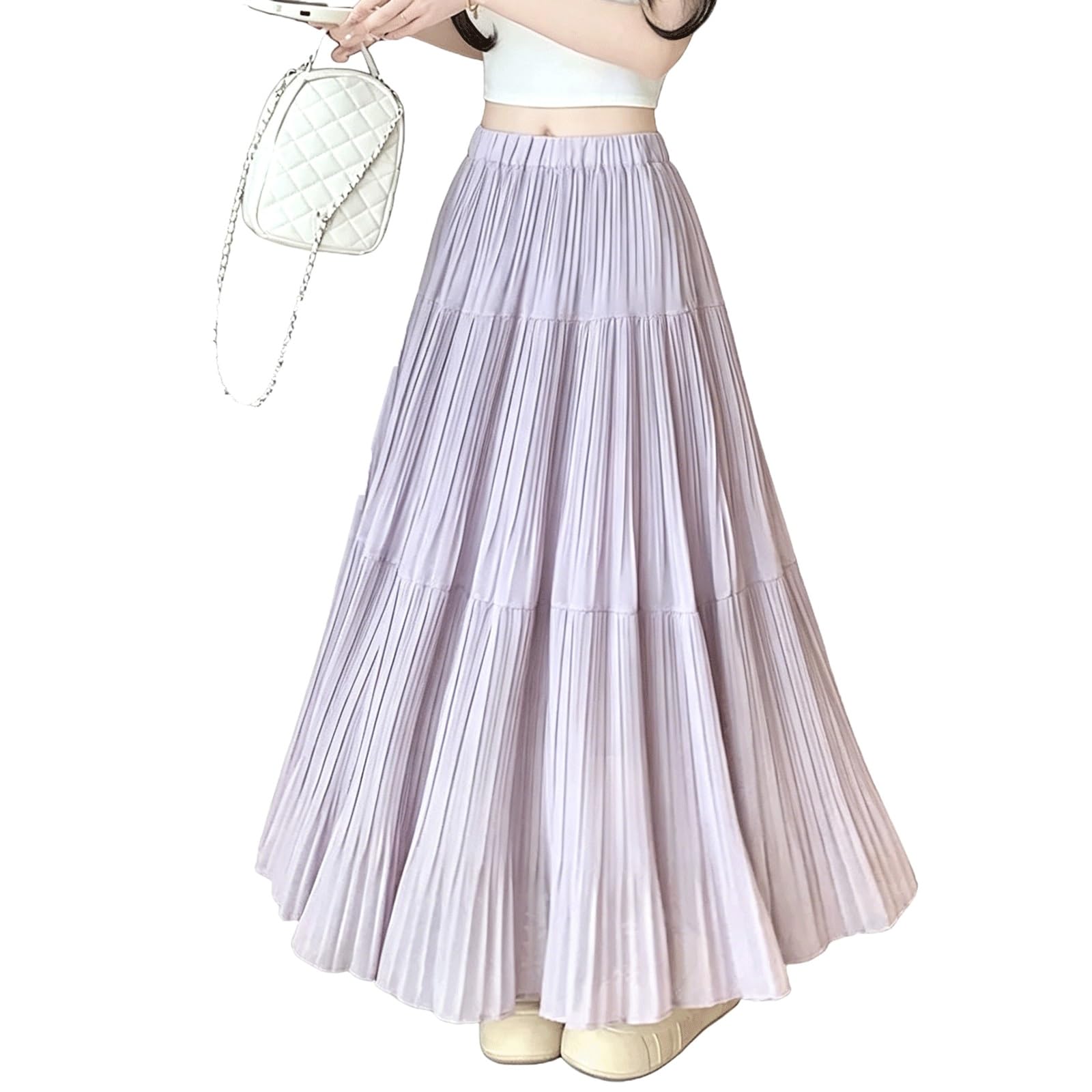 DUddTTW A-line Maxi Skirts Sequined Midi Length Flowy Long Skirt Women's Midi Skirt Drape Ankle Length Skirts High Waisted Swing Skirt(Lila,Lagre)