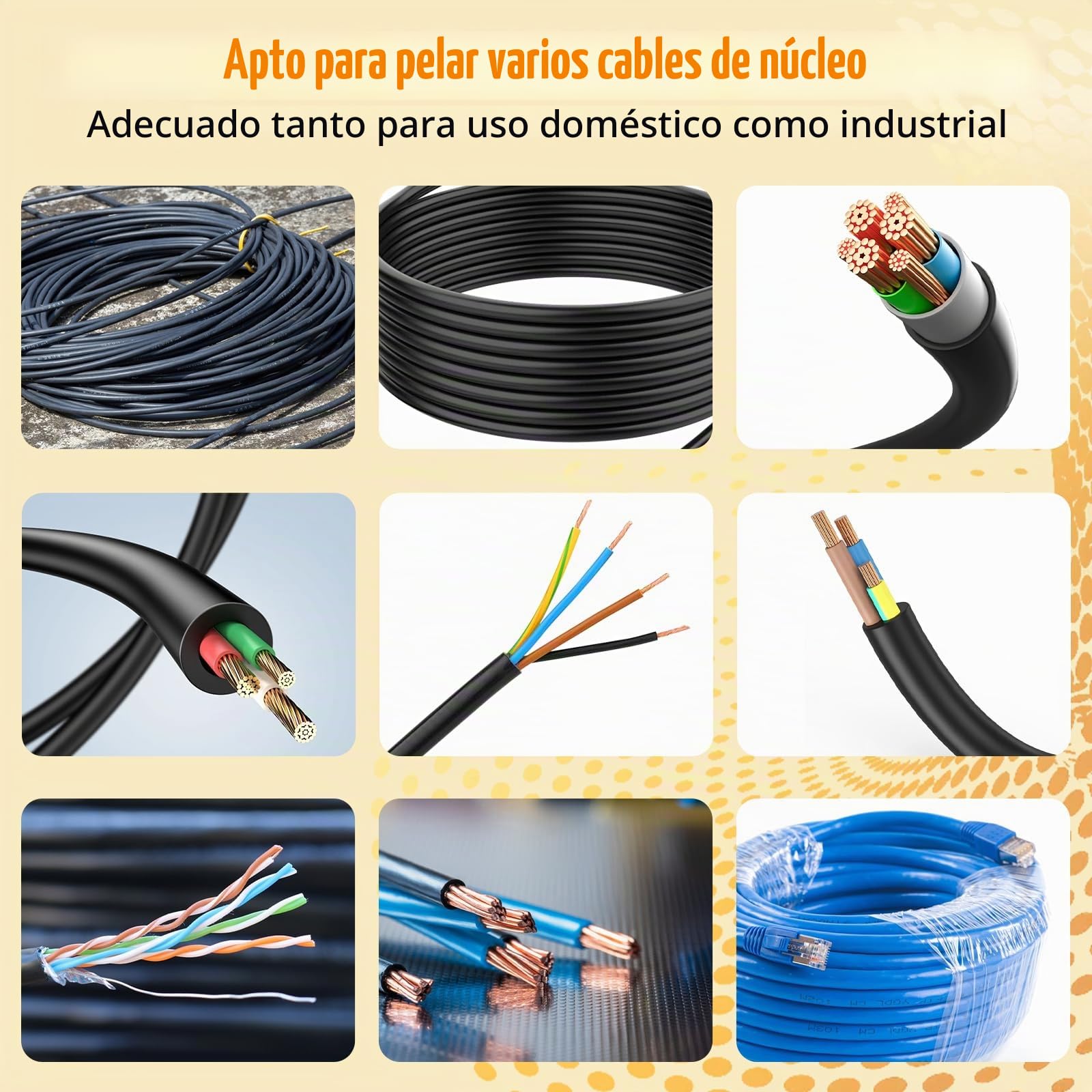 Máquina pelacables para cable de 1-17 mm, pelacables manual eléctrico, pelacables de 5 hilos al mismo tiempo pelacables con cuchillas (amarillo C, 6 canales)