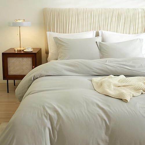 Miniatura 6 de VClife Modern Silver Grey Duvet Cover Queen Comforter Cover Sets Soft Breathable Washed Microfiber Bedding Duvet Cover Sets 3 Pieces Simple Solid