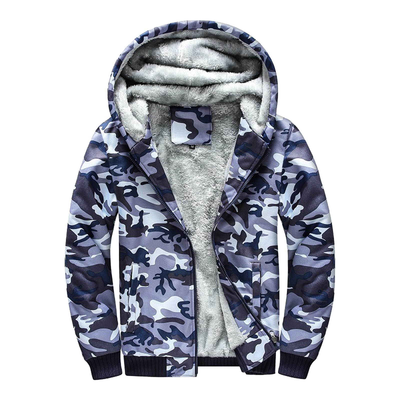 Generisch Veste polaire thermique d'hiver, manteau d'extérieur chaud, coupe-vent, doublure douce, capuche, fermeture éclair complète, vêtements de travail décontractés (bleu, XXXXL)