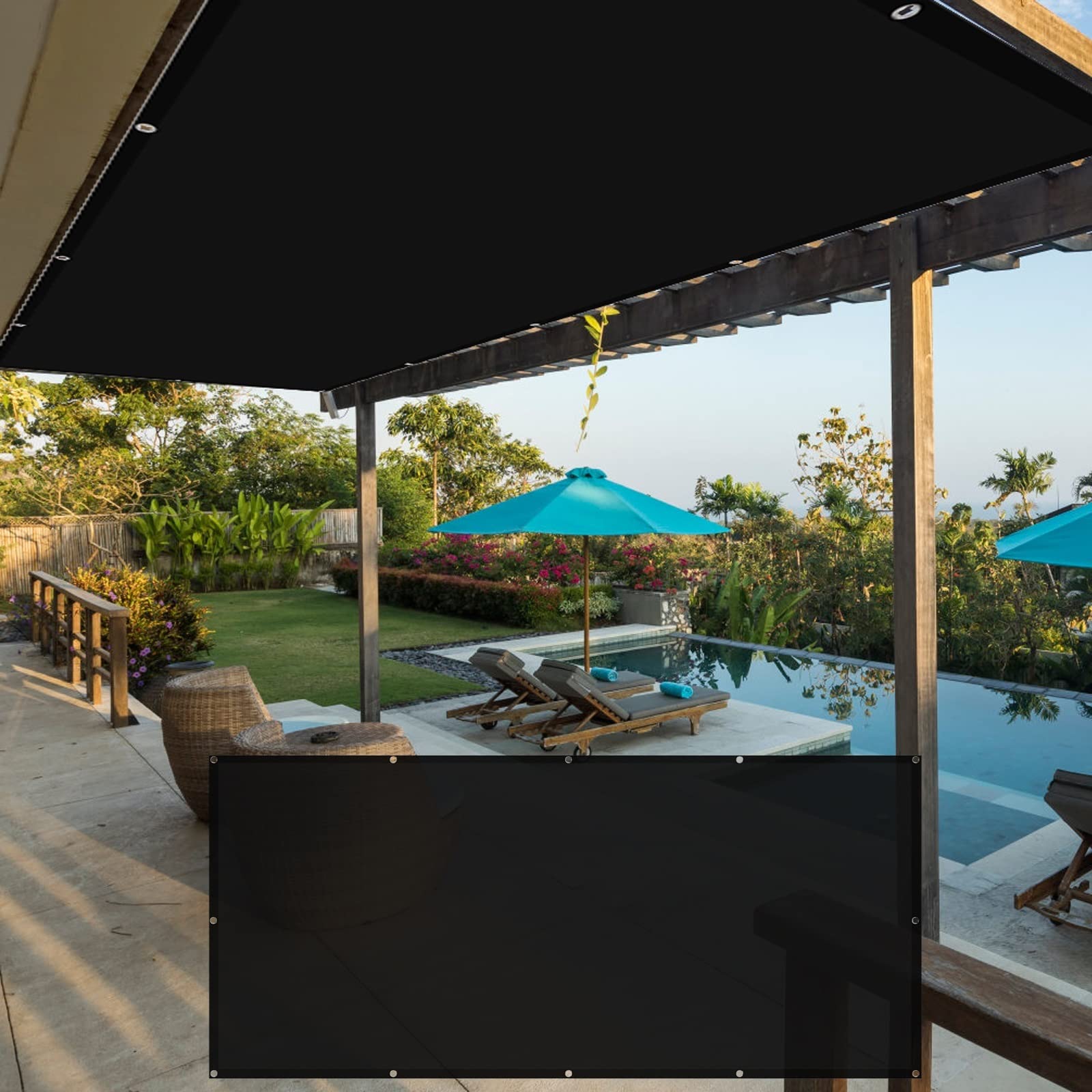Sonnensegel Schattentuch 1.4x5M wasserabweisend Quadrat Balkon Outdoor Segeltuch 98% UV Schutz Leinen 100% Reißfestes inkl Befestigungsseile, Schwarz